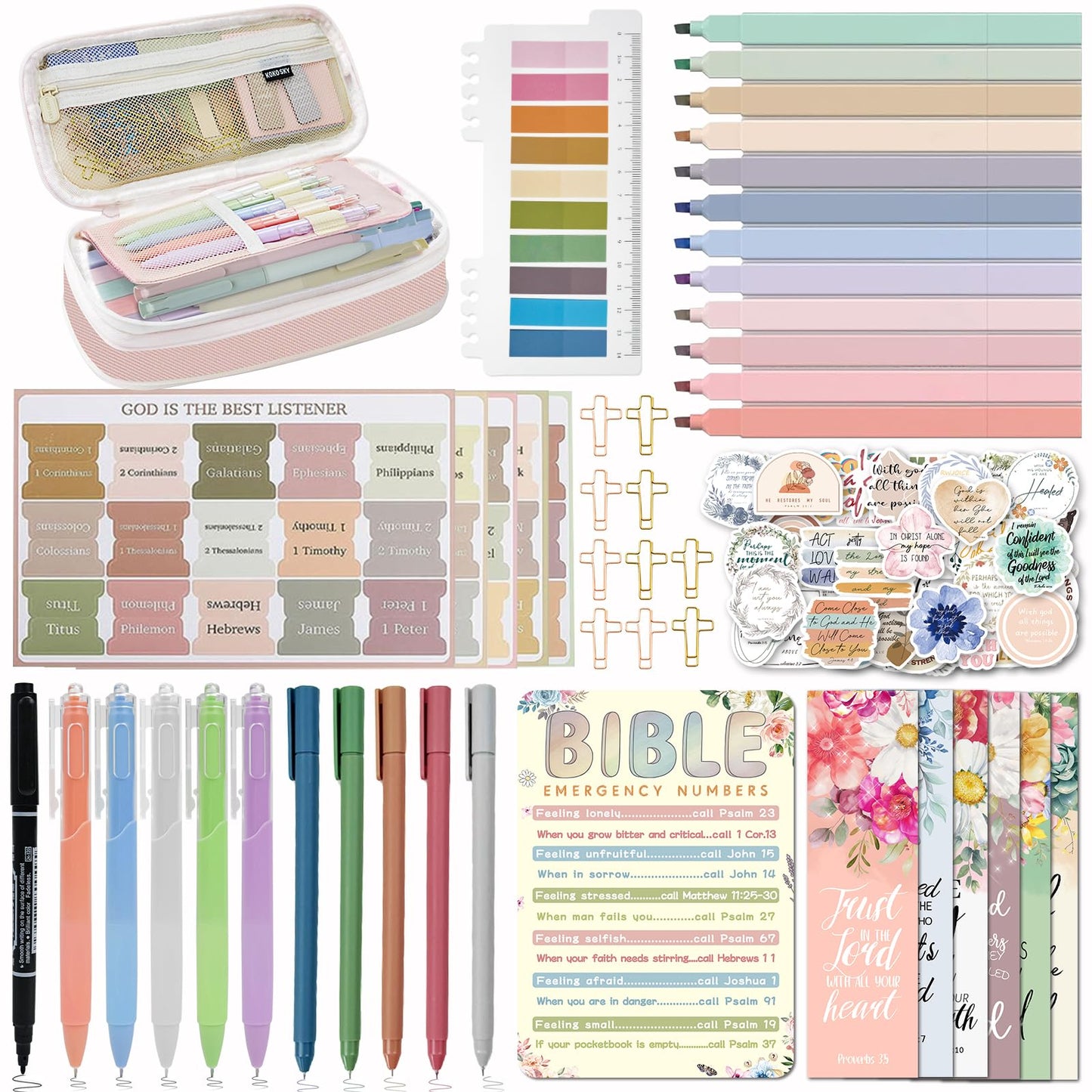 HRFGWDD Bible Study Supplies Journaling Kit for Women, All-in-One Bible Journaling Kit with Bible Highlighters and Pens No Bleed, Bible Tabs, Bookmarks, Bible Bag – Back-to-School Gifts（97pcs）