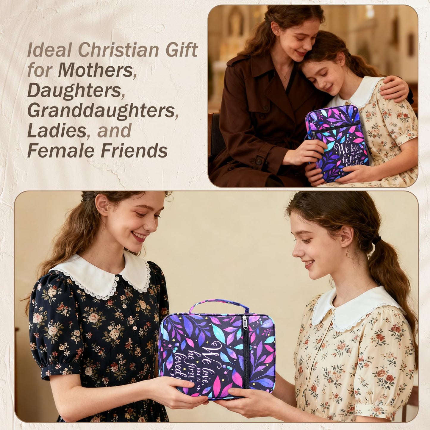 XKDOUS Bible Cover Carrying Book Case with Handle & Zippered Pocket, Large Bible Bags Study Supplies Accessories Organizer Bible Case Christian Gifts for Mother Women Men