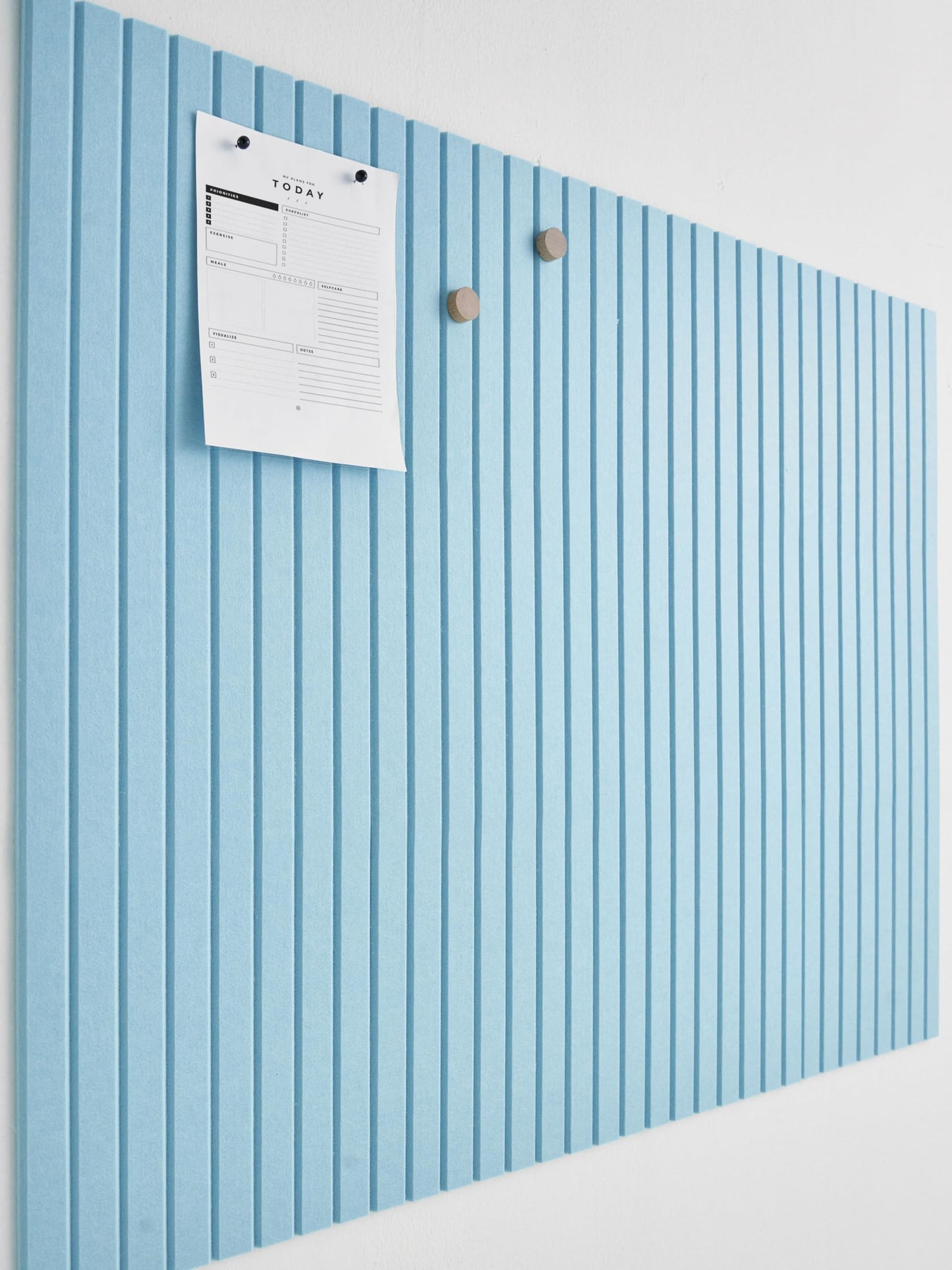 VIVELDA Felt Bulletin Board Tiles 48"x36" - 12-Pack Cork Board Alternative, OEKO-TEX Certified, NRC 0.95 Acoustic Wall Panels, Damage-Free Adhesive, Slatted Design, Home Office & Classroom (Baby Blue)