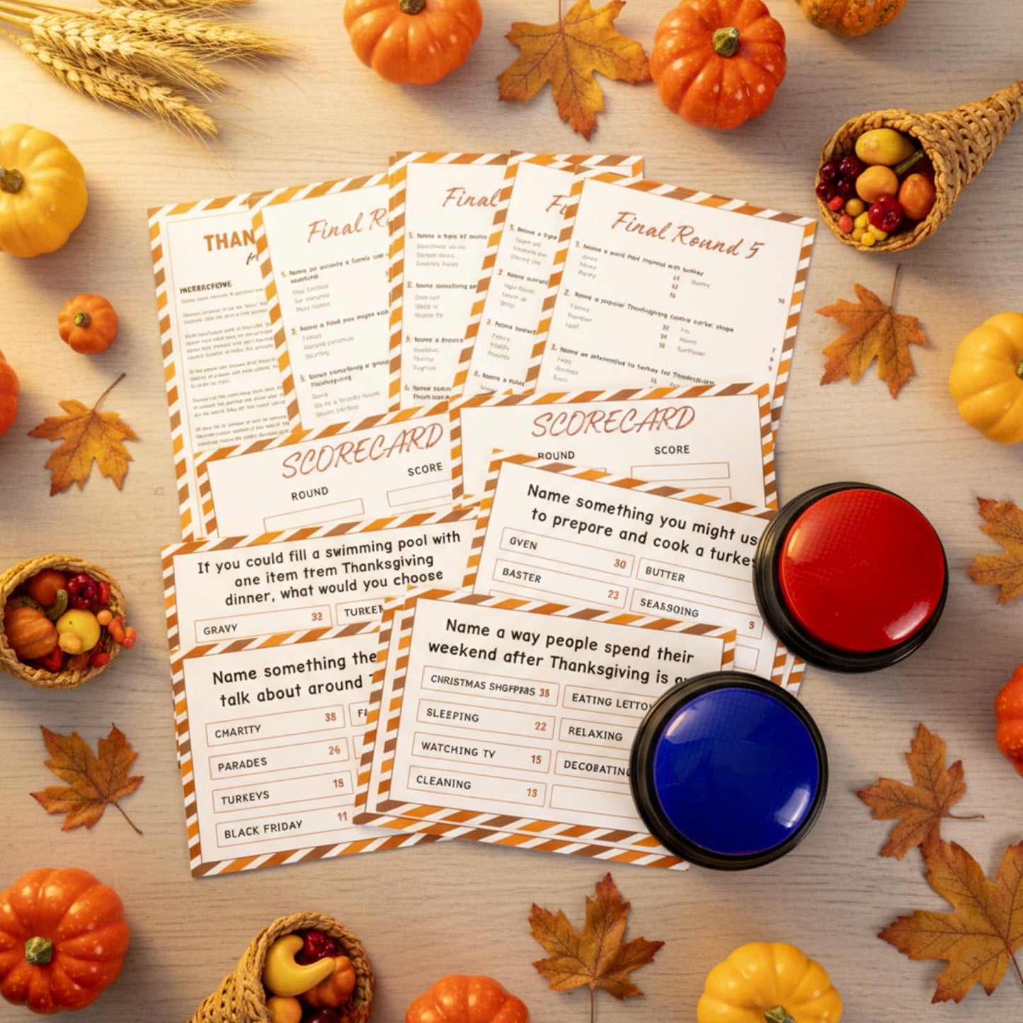 Humyoun Thanksgiving Day Friendly Feud Game with 2 Answer Buzzers, Fall Holiday Feud Cards, Family Game Night Fun Trivia Quiz for Friendsgiving Party Office Adults Class Groups Team Building
