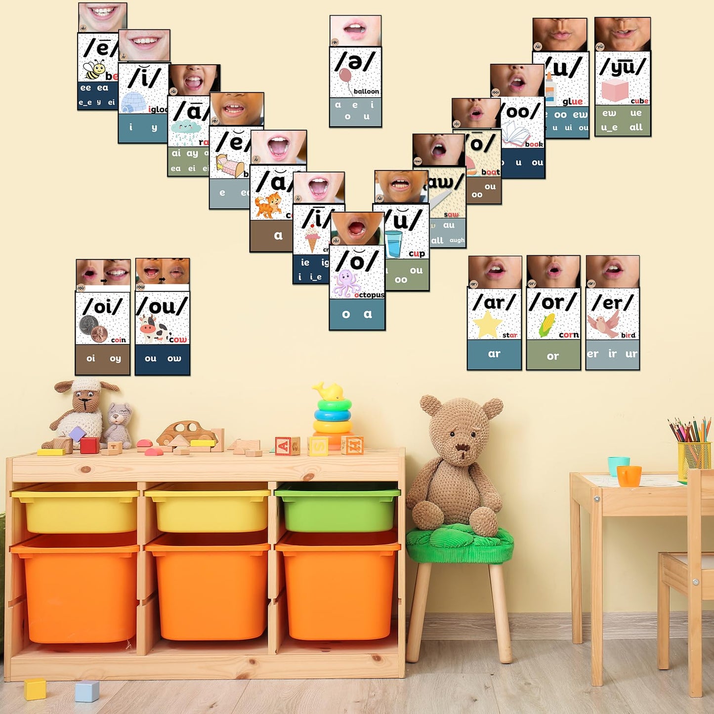 Ireer Boho Vowels Sound Wall for Classroom Neutral Phonics Kit, Science of Reading Posters for Classroom Decor, Kindergarten Speech Materials, Phonemic Awareness, Esl Teaching Material