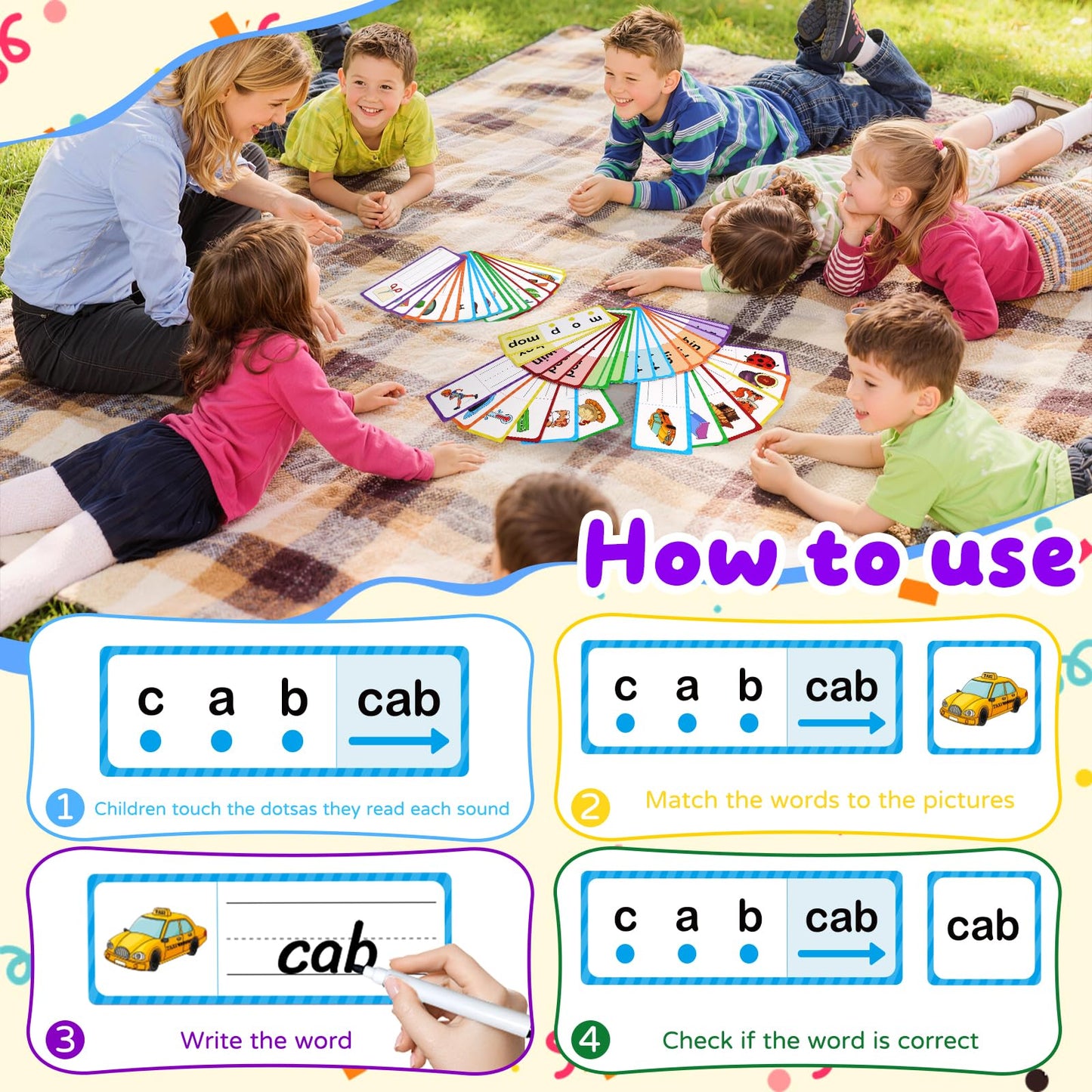 LilLaufy Phonics Games Flash Cards for Kids, CVC Word Games, Educational Speech Therapy Toys for Toddlers, Learn to Read & Spell, Preschool Kindergarten Learning Activities, Homeschool Essentials