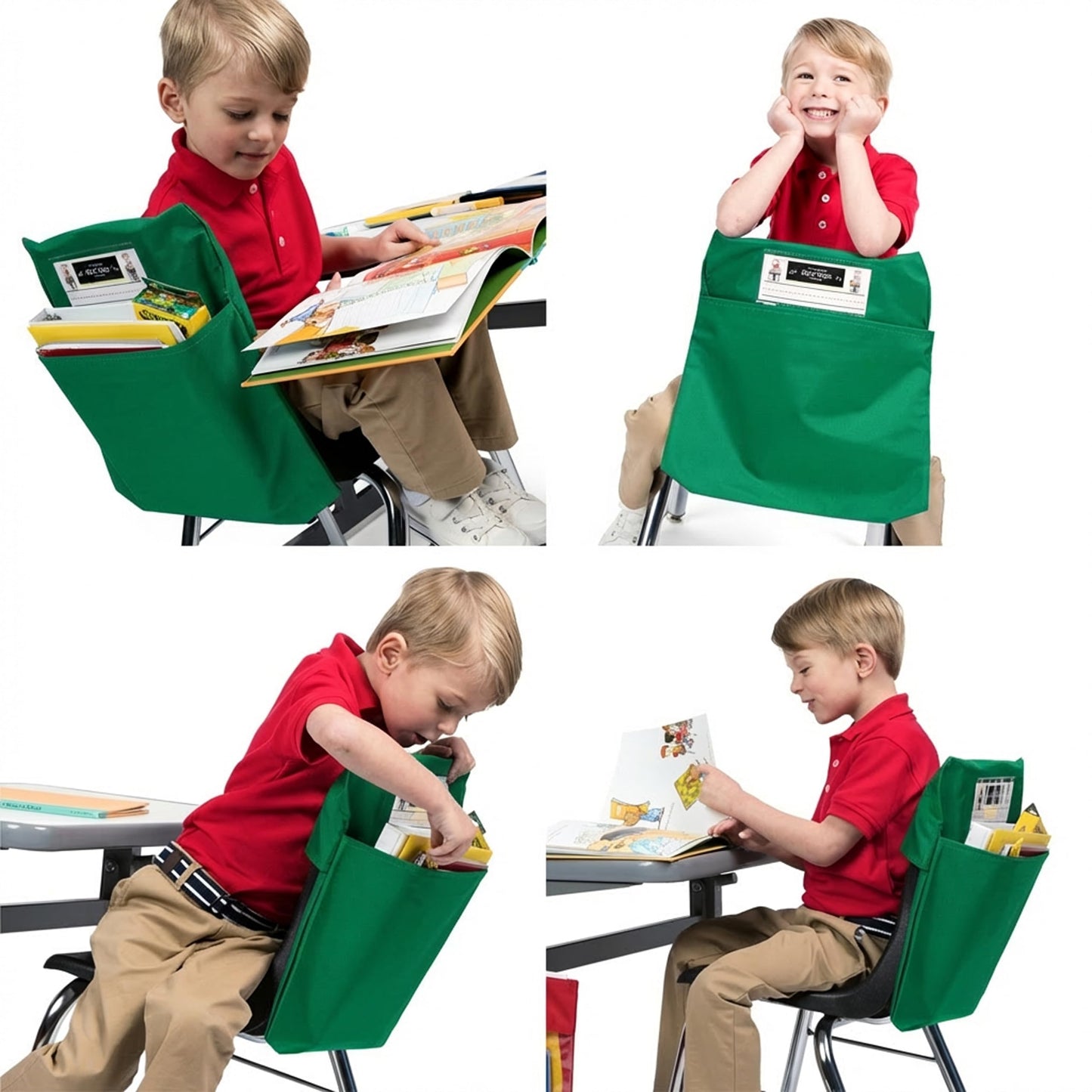 Seat Sack Student Chair Storage Pocket - 12", Classroom Chair Organizer for Student Desks, Durable Over-the-Chair Storage, Green, 1-Pack