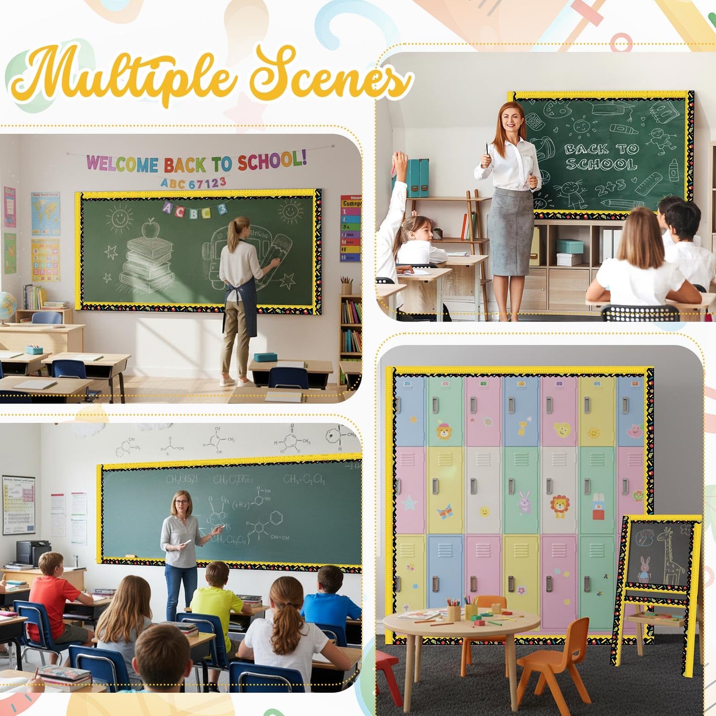 Trandraft 2 Rolls 65.6ft Back to School Bulletin Board Borders, Ruler and Pencil Patterns Bulletin Board Borders Strips for First Day of School Office Home Classroom Themed Party Decor