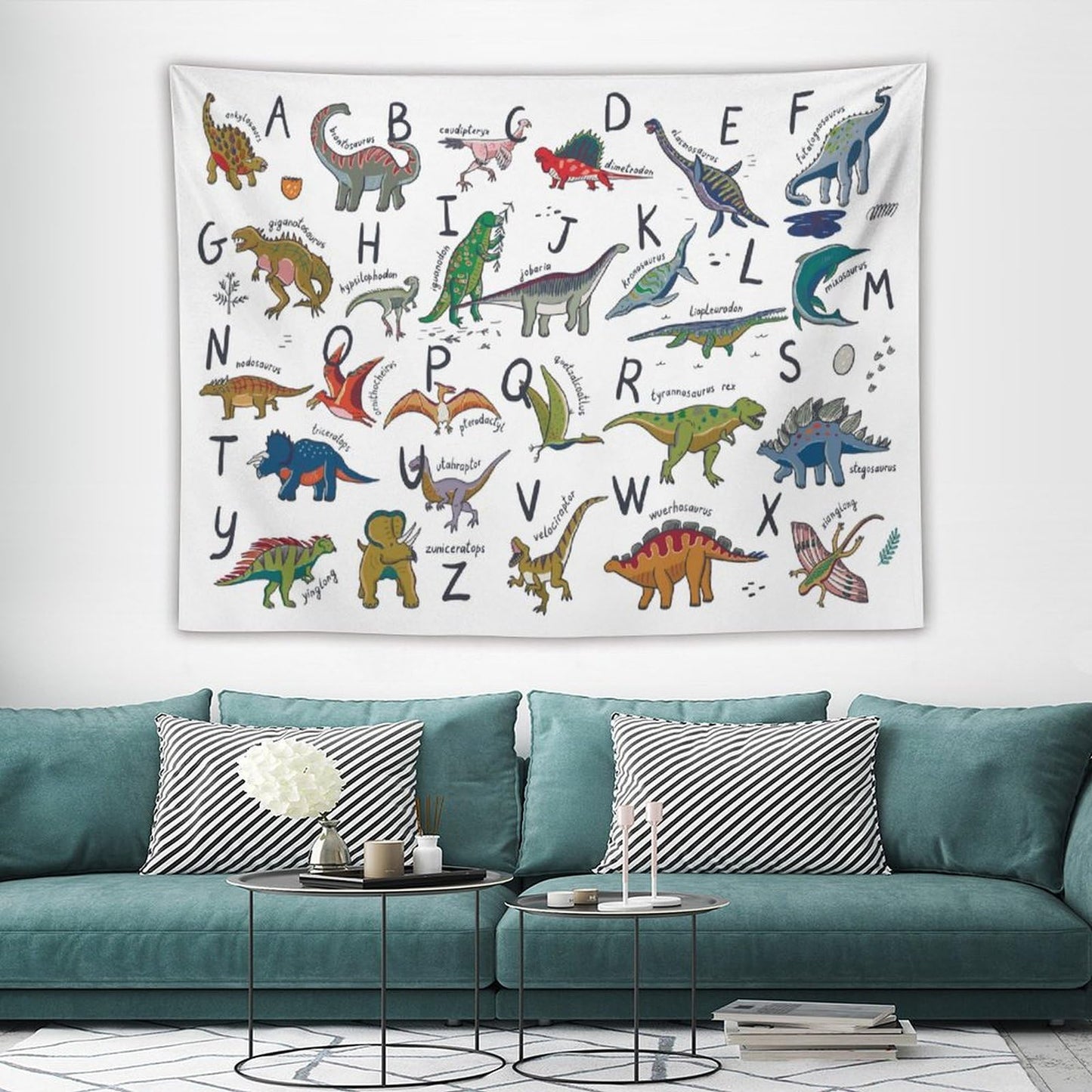 DDCBNS Kids Dinosaur Tapestry,Learning ABC Alphabet Tapestry for Boys Girls,Funny Educational Tapestry Wall Hanging Home Décor for Nursery Study Classroom Bedroom Living Room 80" x 60"
