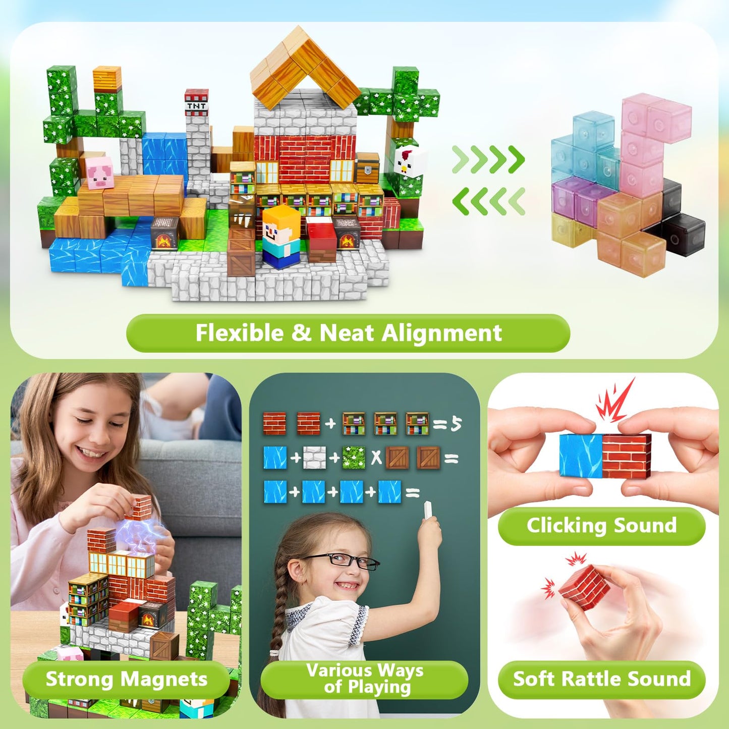 MUUHU 300PCS Magnetic Blocks - 0.8" Magnetic Building Blocks for Kids, STEM Toys, Educational Magnet Blocks, Magnetic Cubes Tiles, Christmas Birthday Gifts for Boys & Girls Ages 3 4 5 6 7 8 9 10