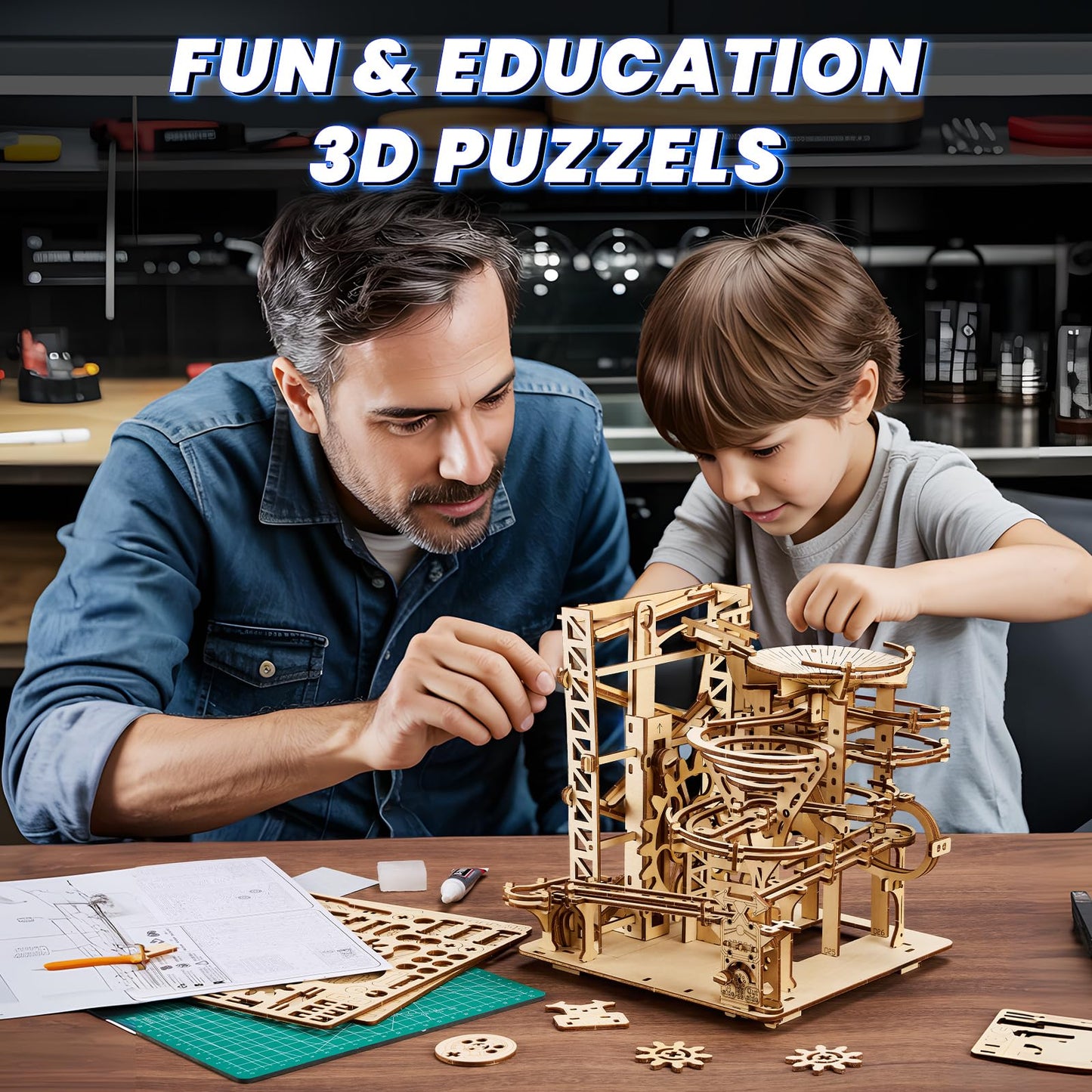 Uplike 3D Wooden Puzzles for Adults: 330 pcs 3D Mechanical Wood Marble Run with Roller Coaster Model Kit for Brian Teaser to Build - Christmas Hobbies Craft Kits Puzzles for Adults Home Decor Gifts