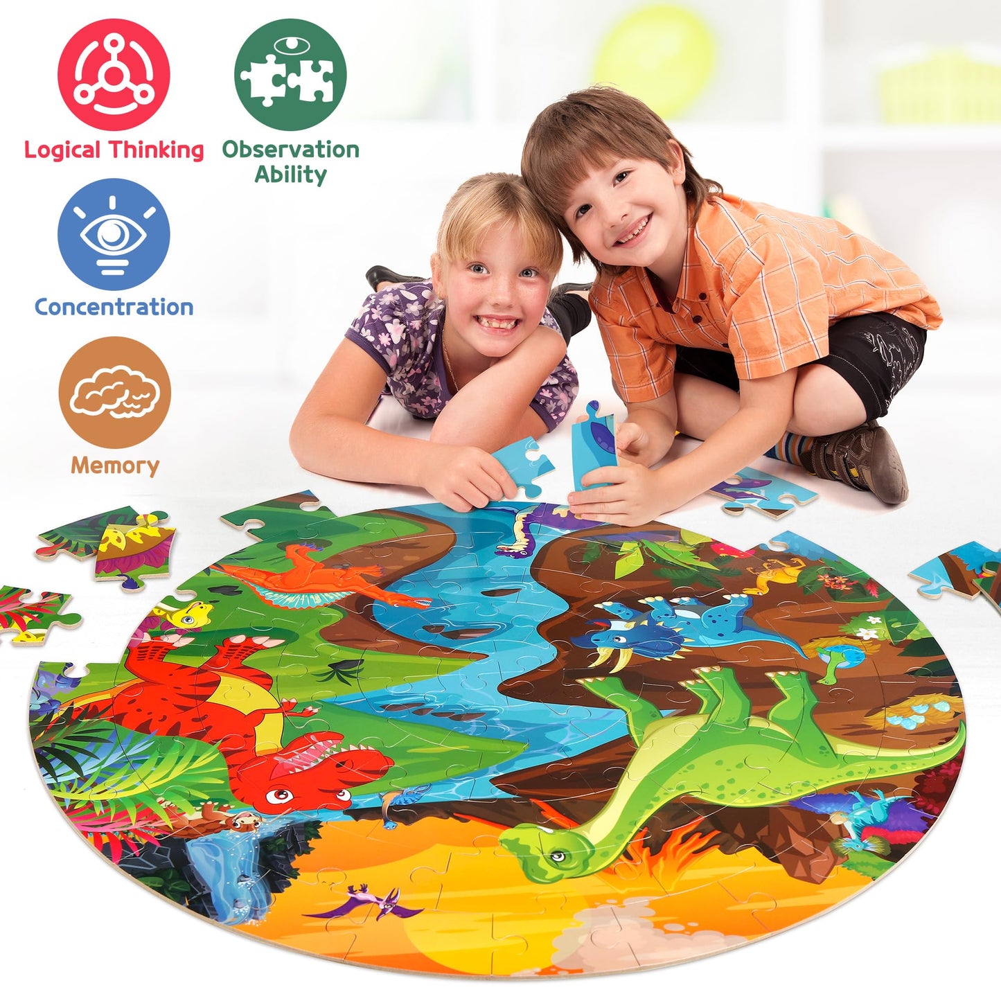 SYNARRY Floor Puzzles for Kids Ages 4-6, Large 70 Piece Dinosaur Puzzles for Toddlers Ages 2-4, Dinosaur Puzzles for Kids 4-8, Preschool Toys Gifts for 3 4 5 6 7 8 Years Old Toddlers Boys Girls Child