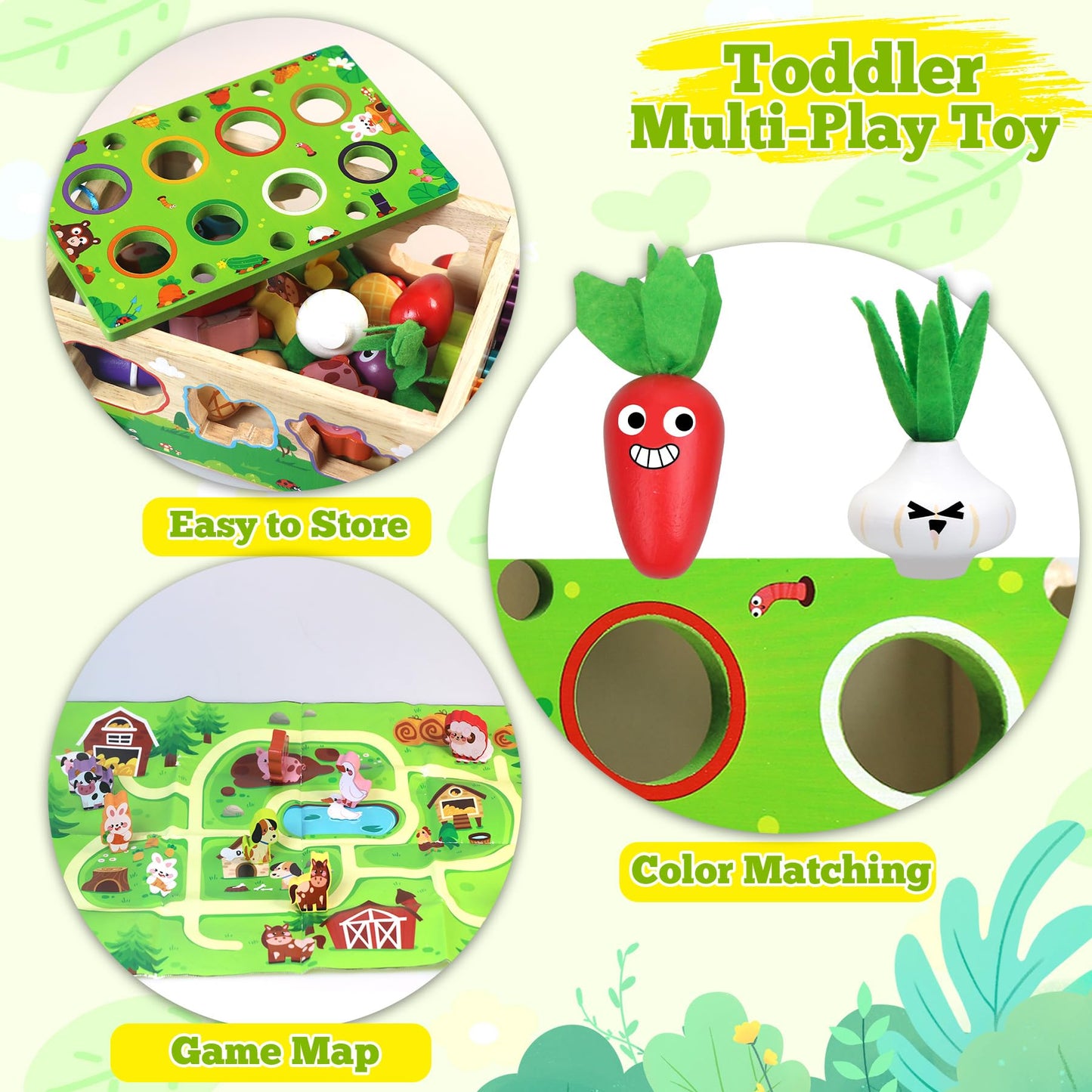 Montessori Toys for 1-3 Year Old Girls Boys|Birthday Gifts for 1 Year Old|Shape Sorting with Game Map|Wood Animal Farm Baby Toys for Baby 1+ 1-2 1st First Birthday Girl Easter Gifts