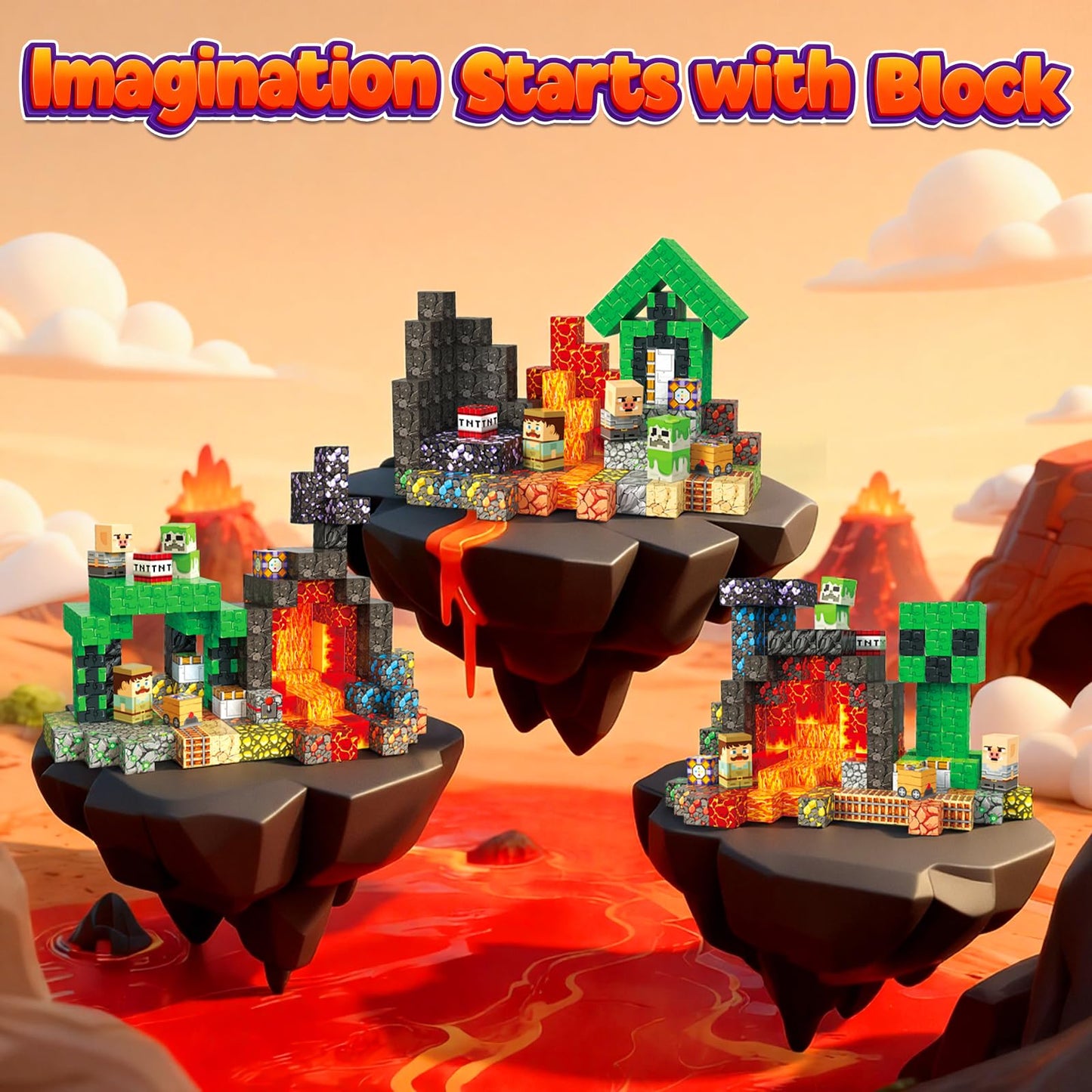 Lukoca 200PCS 0.8inch Magnetic Building Blocks STEM Toy for Kids 3+ Toddler Educational Construction Gift for Boys & Girls (Lava Cave-200pcs)