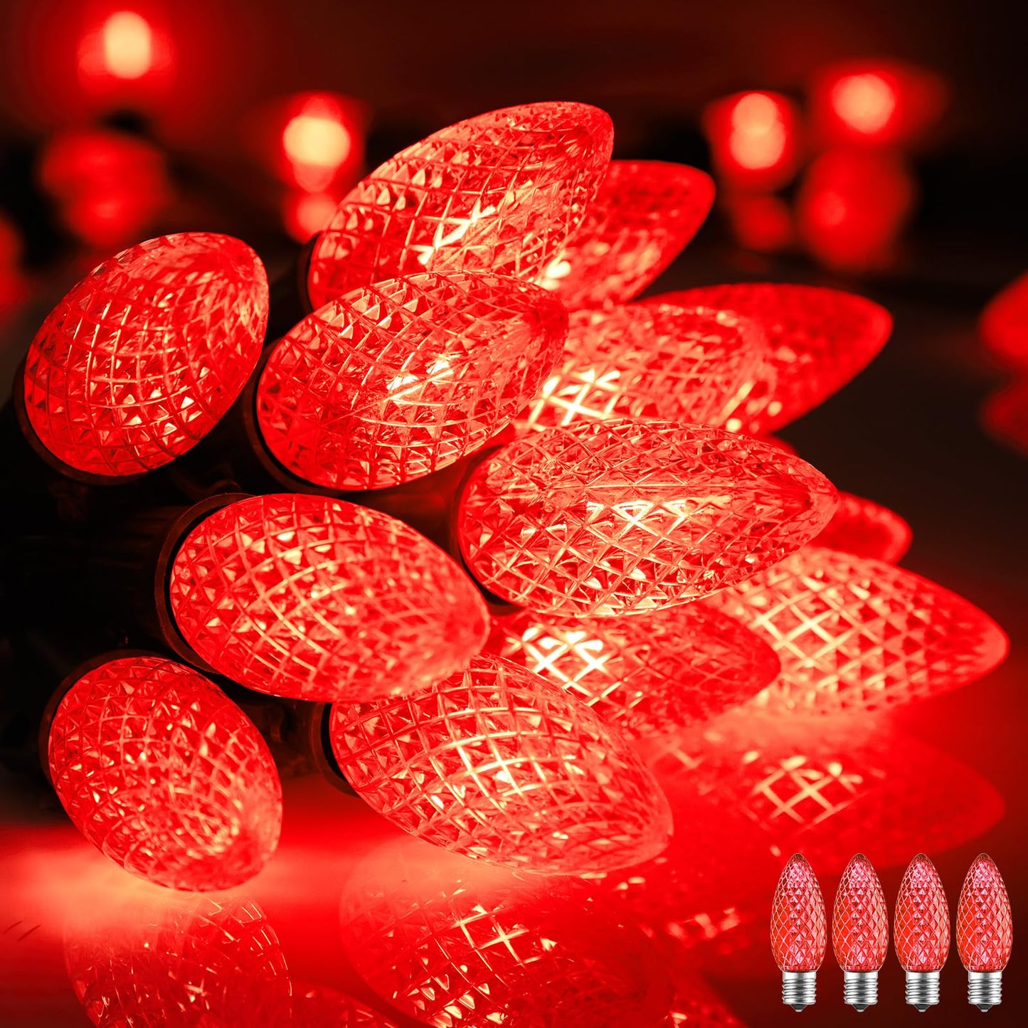 Minetom C9 Christmas String Lights, 100 Ft, 100 Red LED Bulbs, Connectable, UL Certified for Indoor/Outdoor Use