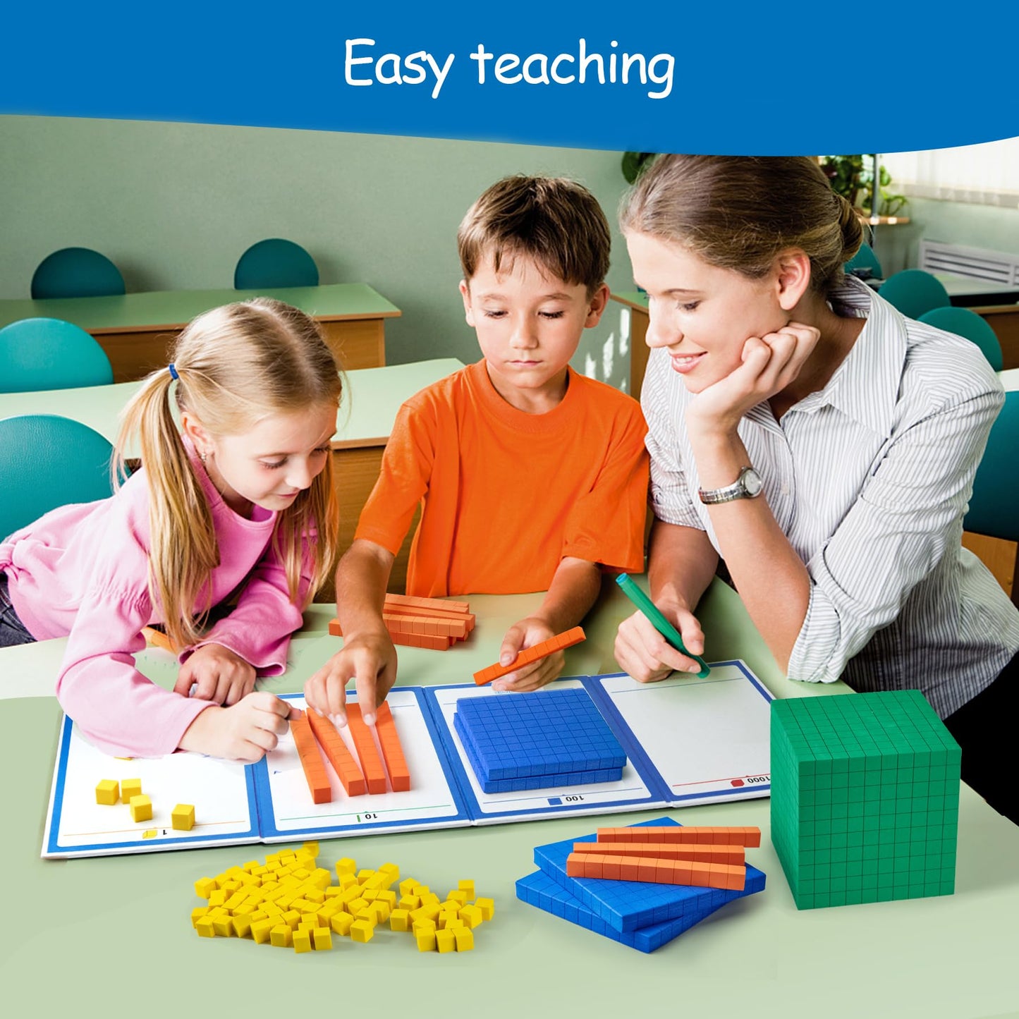 Stochastic Box Foam Base Ten Blocks for Place Value, Early Counting, Manipulatives, Counters, Cubes - Kids Math Learning Tool