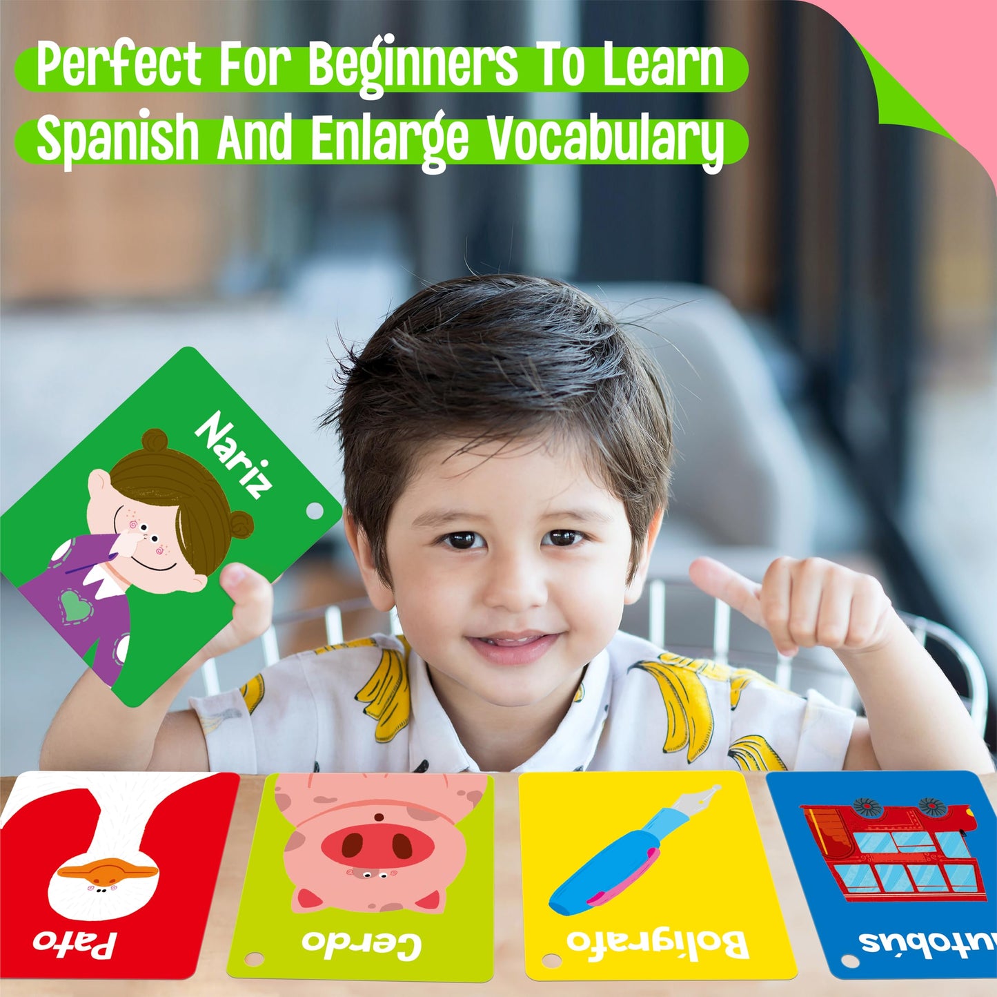 110 PCS Early Learning Flashcards, Double-Sided Spanish Cards- Alphabet, Numbers, Foods, Animals, Shapes, Colors, Emotions with 4 Reclosable Rings, Learning Tool for Pre-K Kindergarten Toddlers