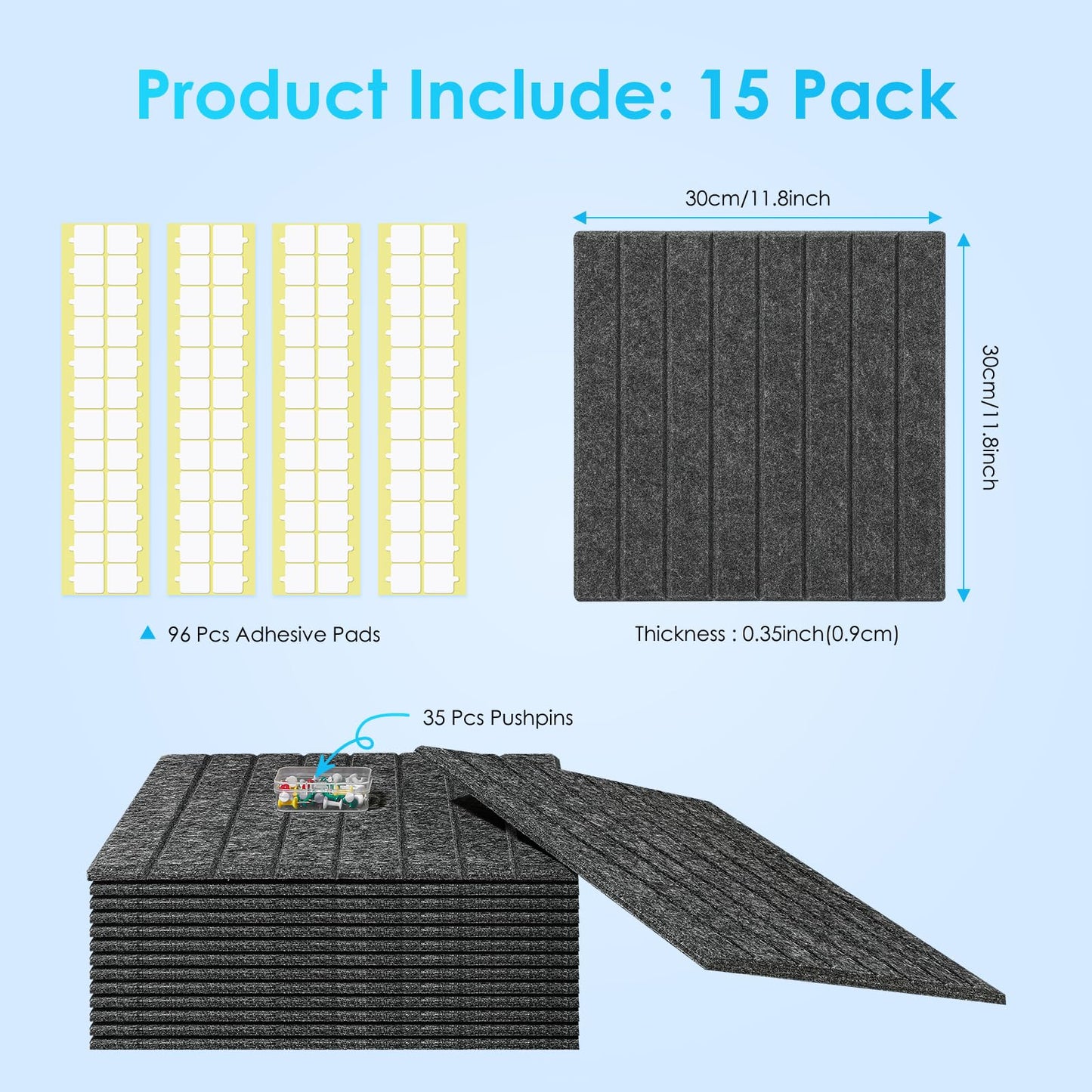 Large Bulletin Board 59" X 36" Cork Boards for Wall Alternative 15 Pack Grey Fine-Stripe Felt Bulletin Board 96 Safe Adhesive 35 Push Pins for Office School Home Room Decor