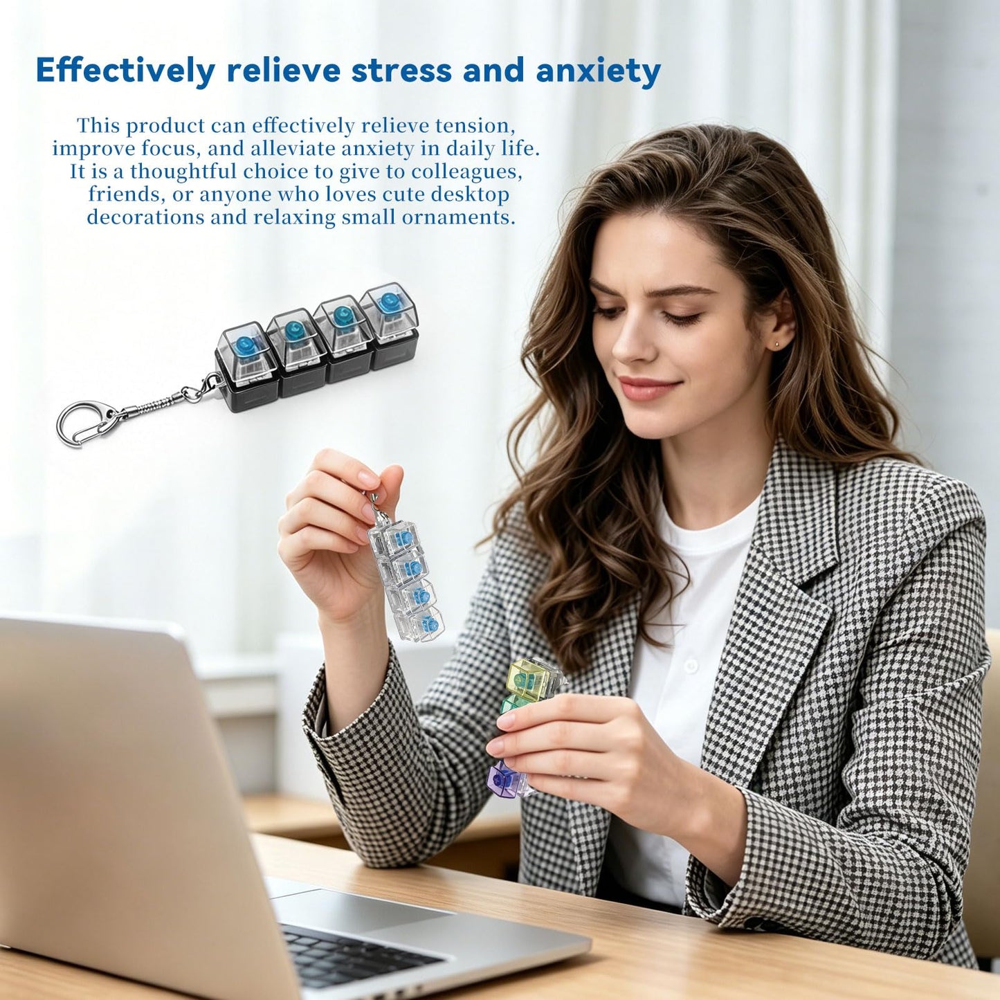 3 PCS Keyboard Fidget Toy, Keyboard Fidget Keychain 4-in-1 Keyboard Decompression Button Finger Clicker Toys, Boost Focus & Calm Anxiety at Work, Travel – Ideal Stress-Relief Gift（No Lights）