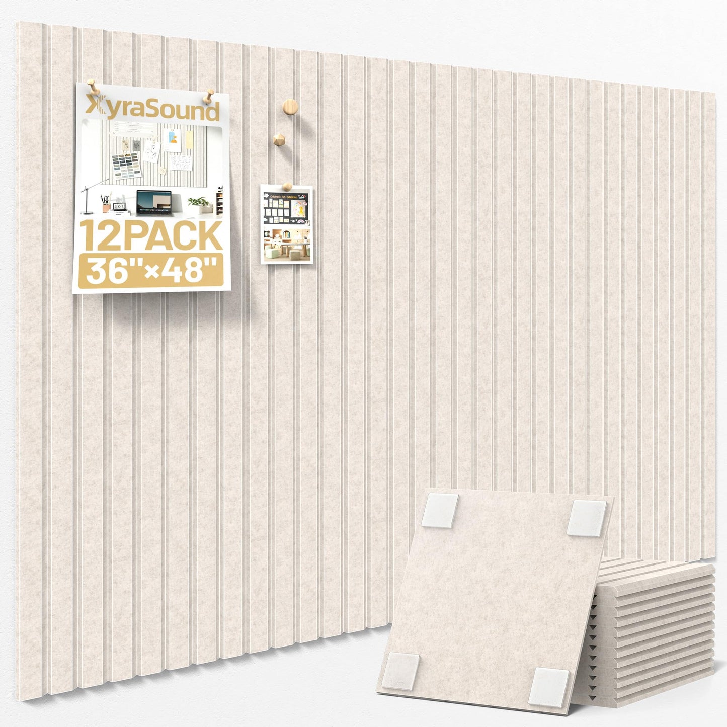 Large Cork Board for Wall 36" x 48" Oatmeal Bulletin Board with Safe Removable Adhesive Squares for Pictures Photos, Alternative CorkBoard Felt Pin Boards Tiles for Office Classroom Wall Decor-12 Pack