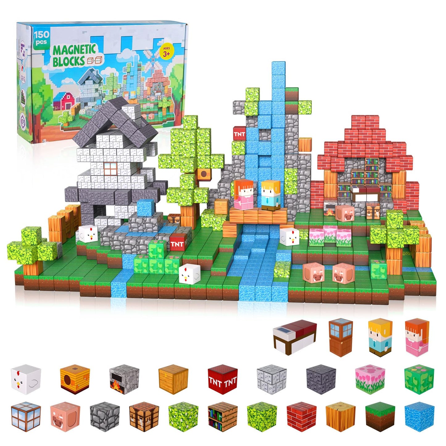 KIMPOK 150PCS Magnetic Building Blocks, 1 Inch Magnetic Cubes for Kids Ages 3-8, STEM Montessori Toys, Creative Construction & Stacking Toys, Educational Magnetic Blocks for Boys & Girls