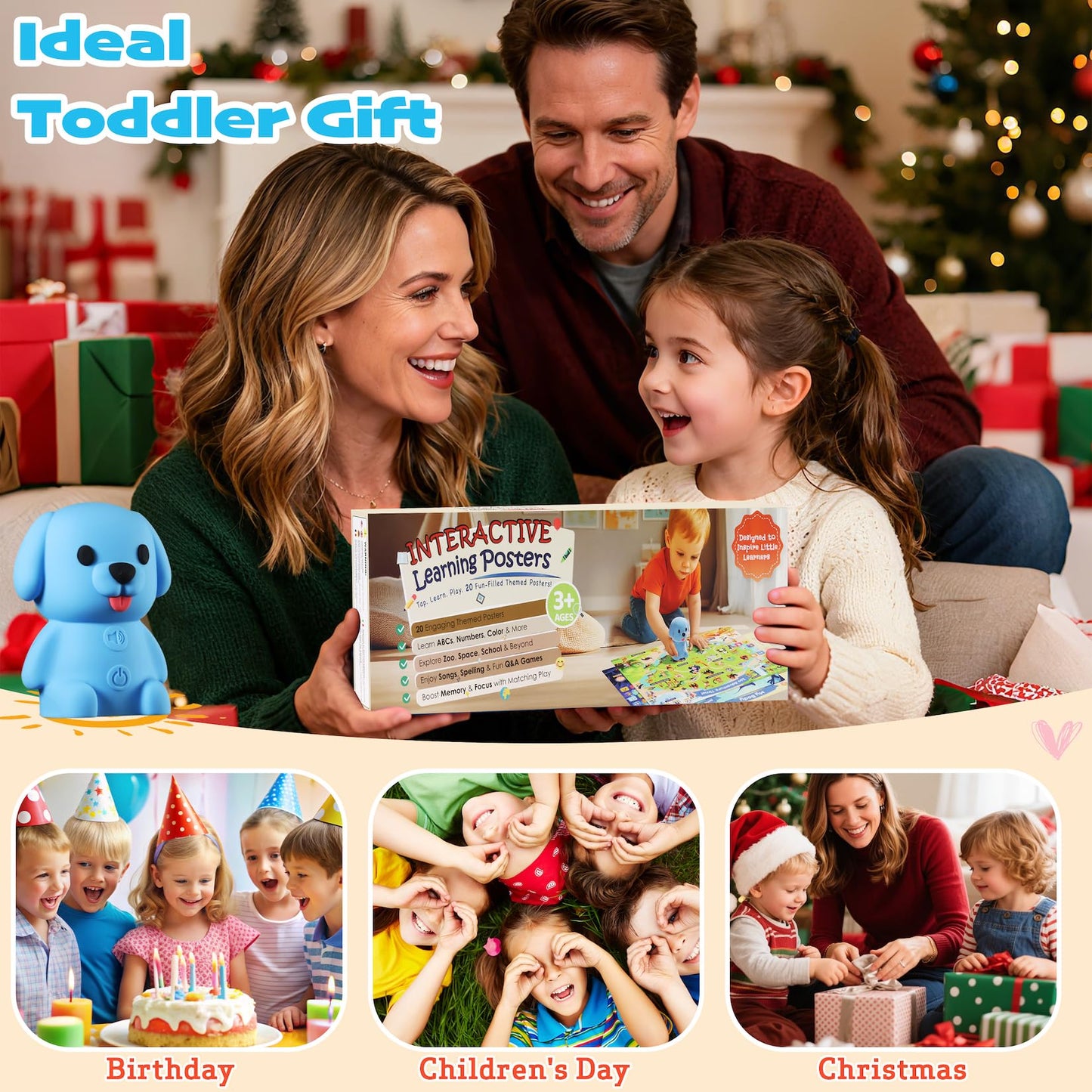 Learning Poster Mat with Talking Pen for Preschool Early Education Learning Toys, Talking Posters for Toddlers Ages 2-4 Grandkids, Interactive Sensory Autism Toys for Birthday Gifts