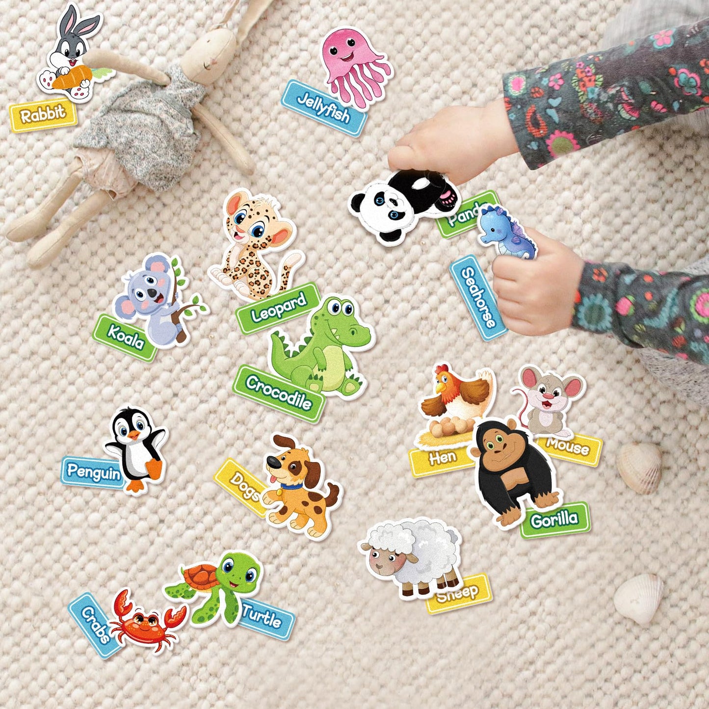 AKAYOK 90 Pcs Wild & Farm Animals Felt Board Story Pieces Set for Toddlers, Preschool & Kindergarten, Precut Felt Animals with Storage Pouch & Self Adhesive Dots Flannel Board Felt Toys