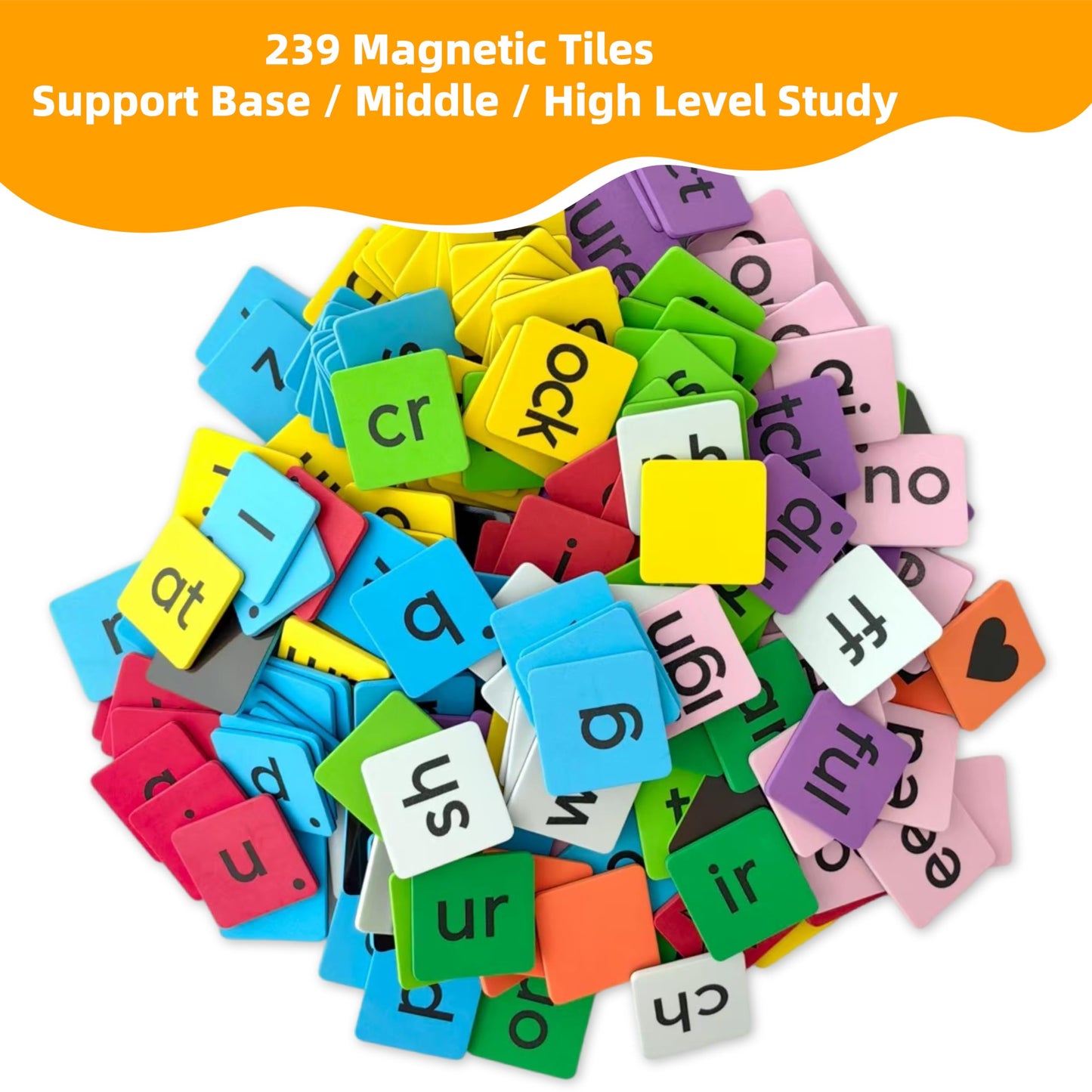 Phonics Word Building Magnetic Tiles Set Phonics Manipulatives Magnetic Letter Tiles Phonemic Awareness Science of Reading Educational Learning Kit with 239 Foam Tiles, 90 Flash Cards, Magnetic Folder