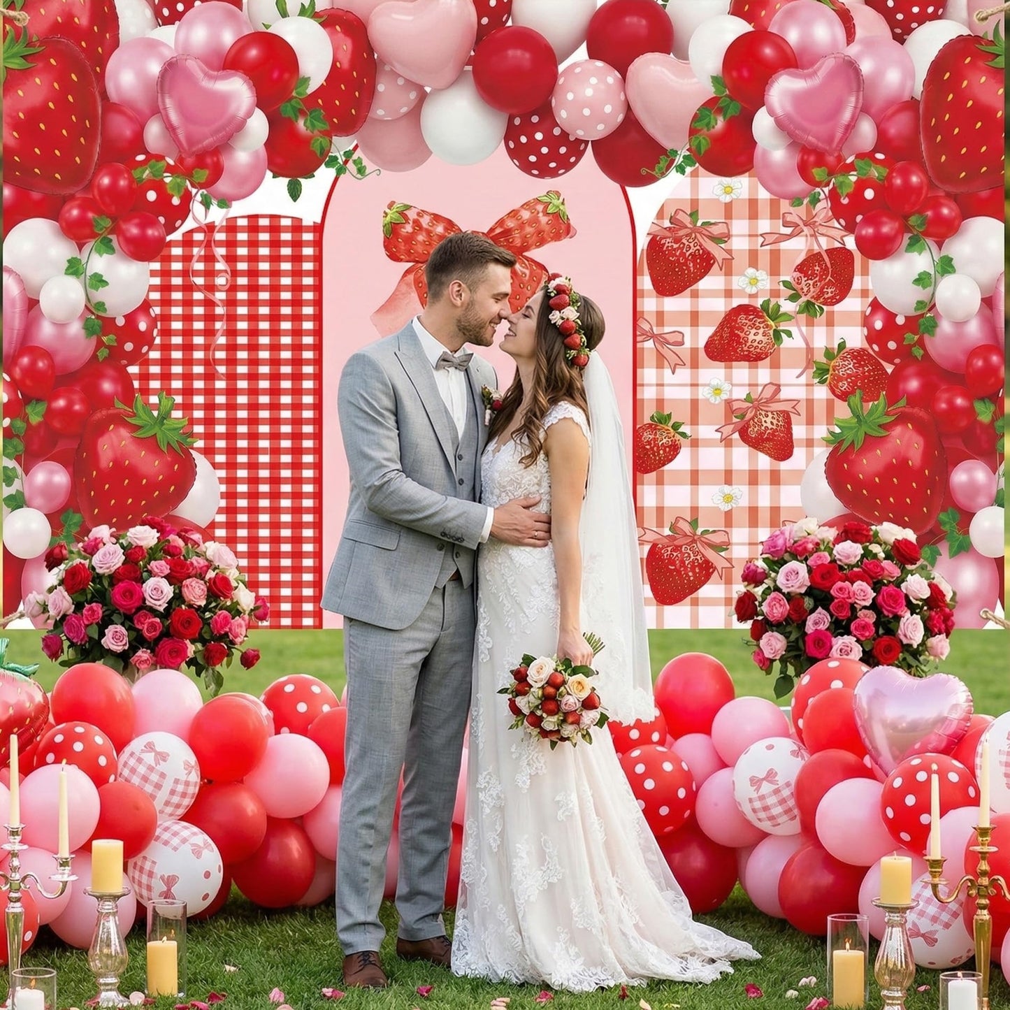 Strawberry Backdrop Berry Birthday Decorations - Strawberry Shortcake Backdrop Cover Pink Red Balloon for Birthday Party Supplies Baby Shower Gender Reveal Wedding Photography Photography 71x43 Inch