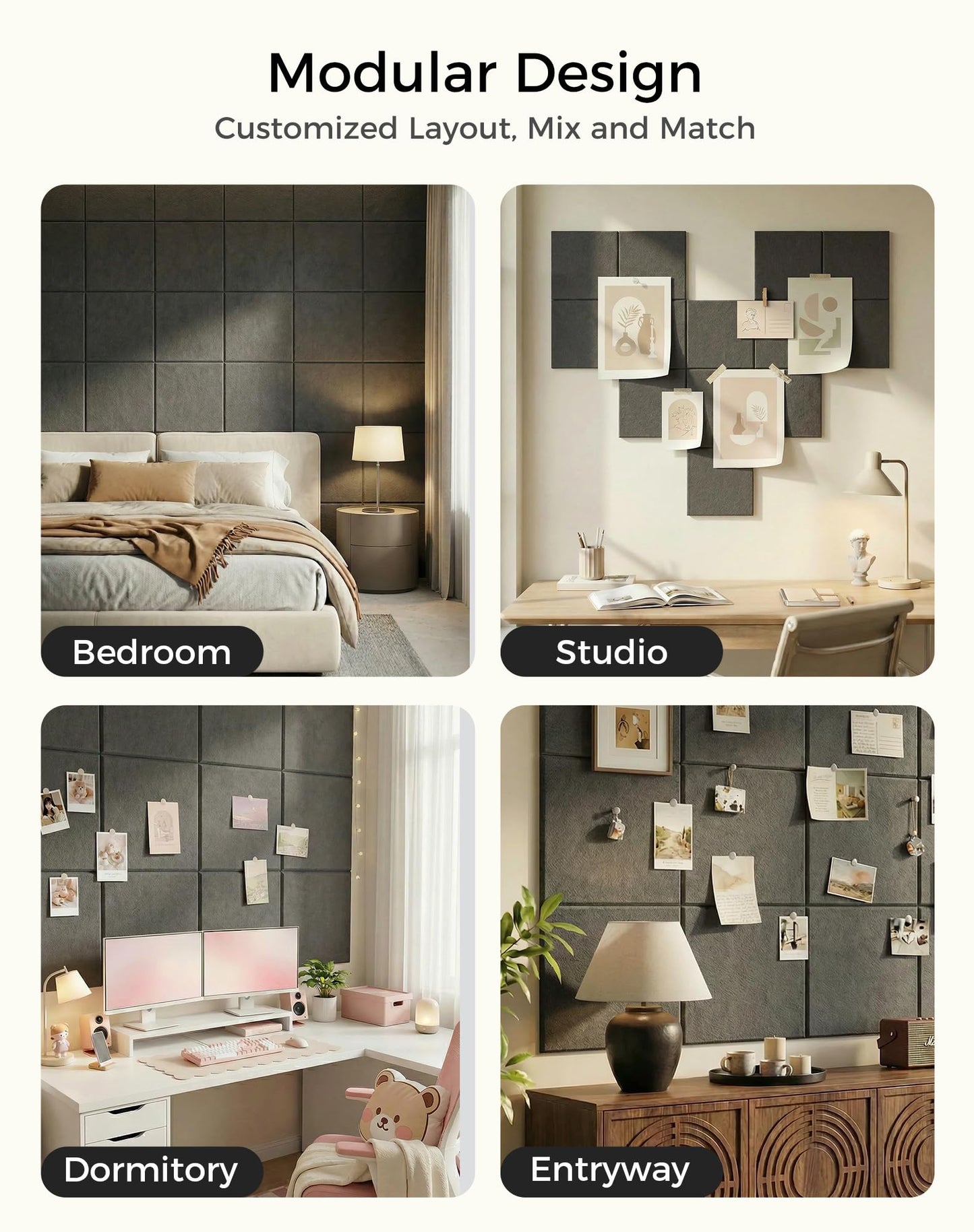 Aothia Felt Bulletin Board Tiles for Wall, 12 Pack Large 48" x 36", Felt Wall Tiles Cork Board Alternative, Adhesive Bulletin Board Tiles for Office, Classroom & Home, Charcoal Gray