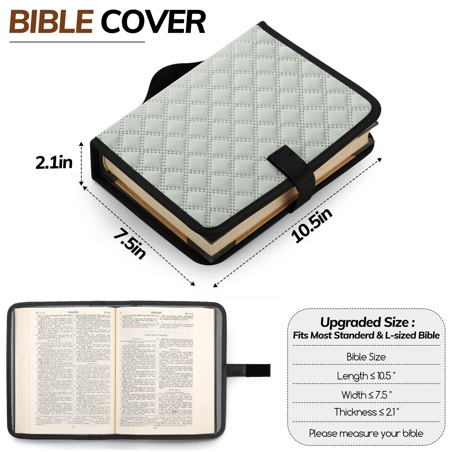 Derxizi Large Bible Bag with Bible Cover Case for Women, Quilted Church Tote Bags for Bible Study Supplies, Christian Gifts for Women (Gray)