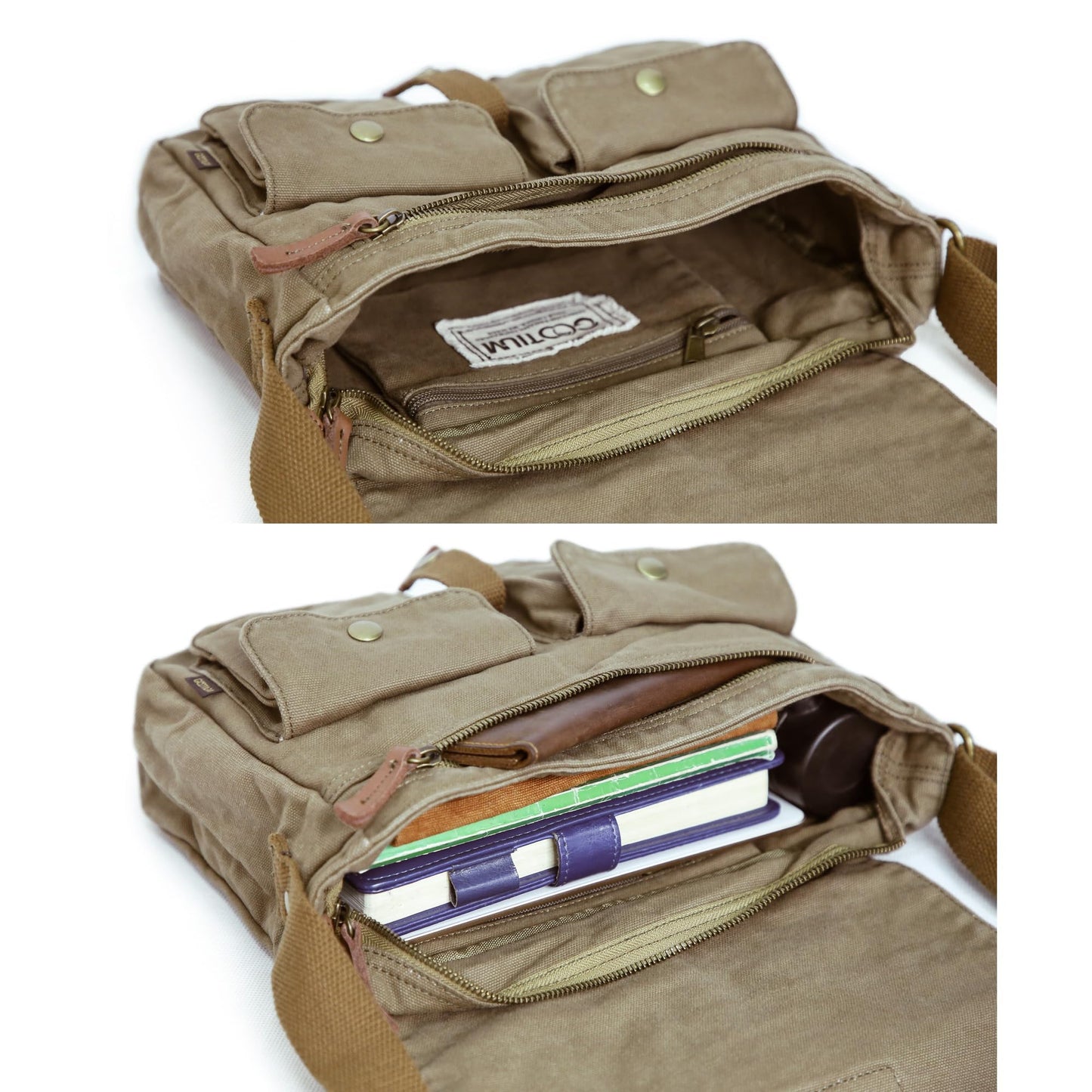 GOOTIUM Canvas Messenger Bag - Vintage Crossbody Shoulder Bag Military Satchel, Field Tan