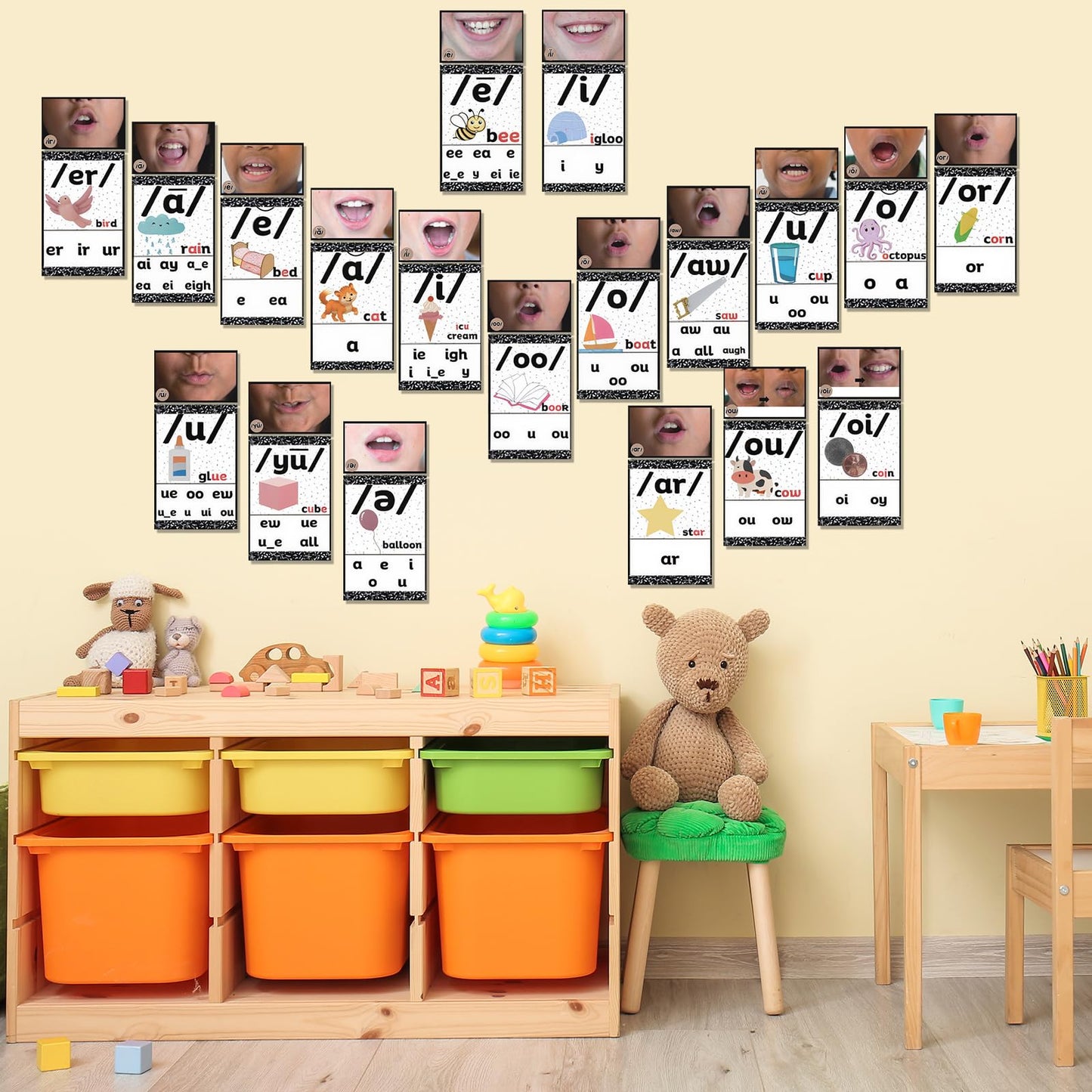 Ireer Composition Book Vowels Sound Wall for Classroom Neutral Phonics Kit, Science of Reading Posters for Classroom Decor, Kindergarten Speech Materials, Phonemic Awareness, Esl Teaching Material