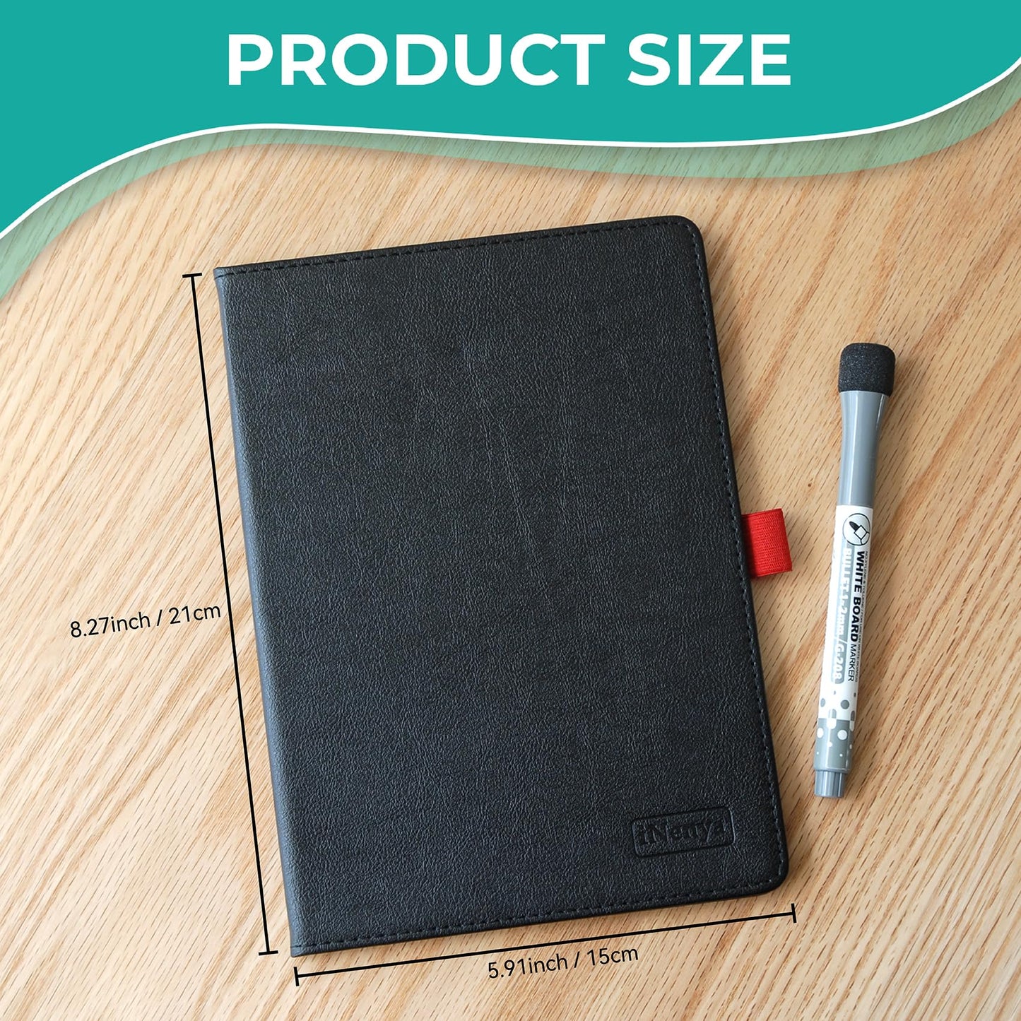 iNenya A5 Pocket White Board - Double-Sided Dry Erase Board 8x6 inch - Ultra-Thin 0.3" Portable Whiteboard with Markers & Erase | Anti-Ghosting Surface for Office Home School Student(Double-A5 Black)