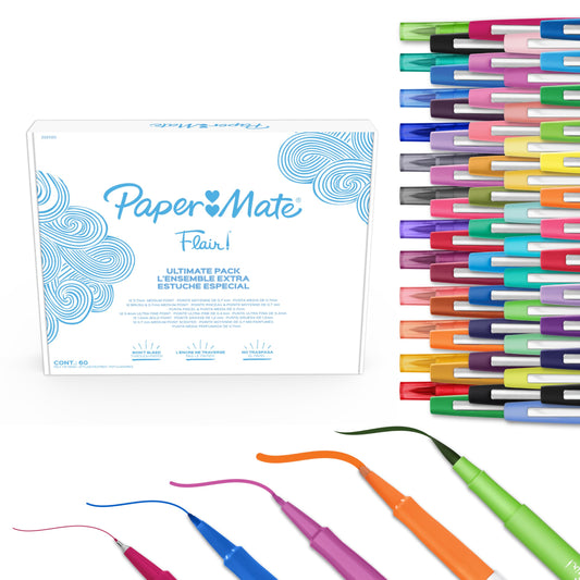 Paper Mate Flair Felt Tip Pens Ultimate Pack, Features 5 Different Types of Pens, 60 Count - Creative Fun, Classroom Essentials, Teacher Supplies, Arts & Crafts