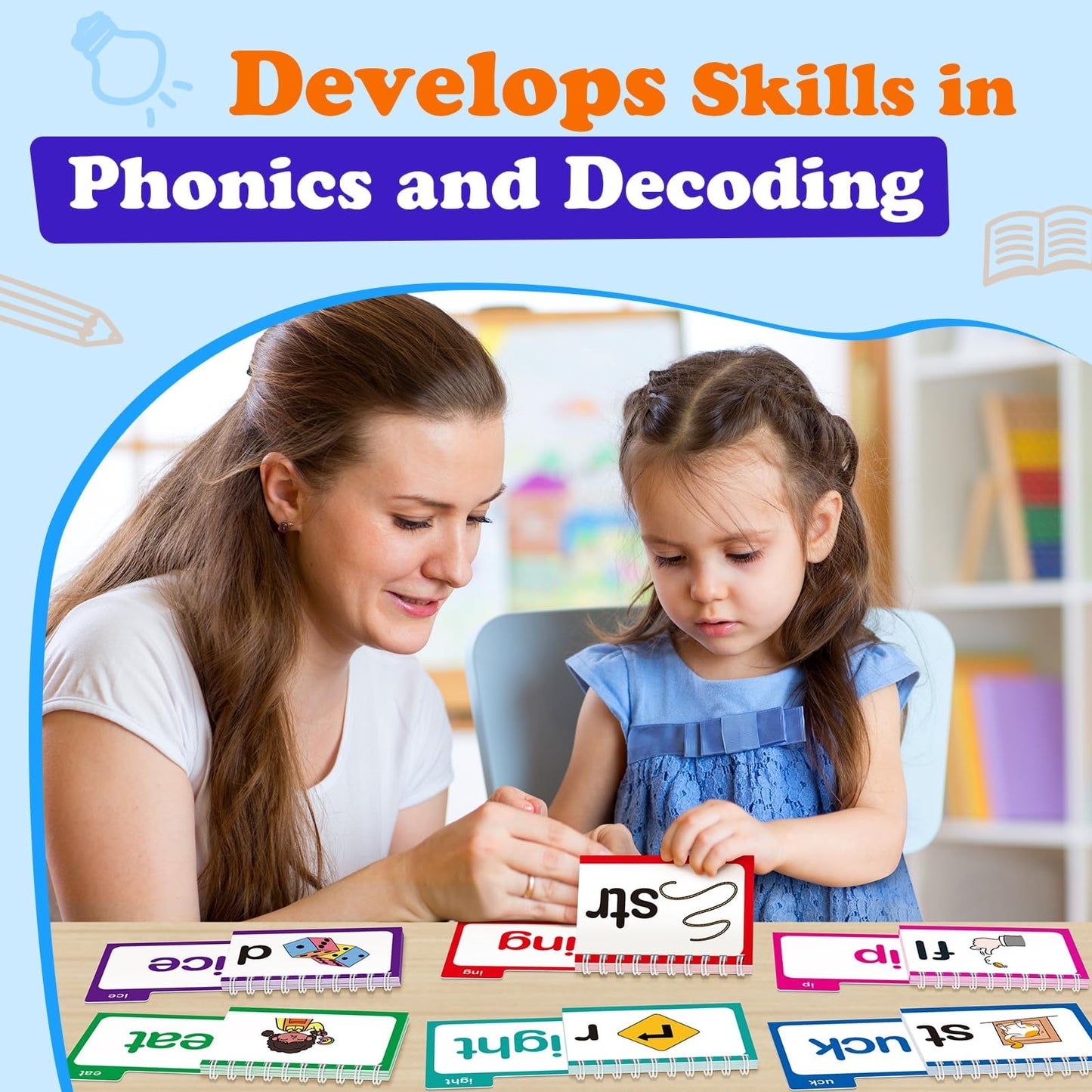 SkilLify Word Family Build Book Phonics Flash Cards, 30 Read and Rhyme Flip Books, Sight Words Flash Cards Kindergarten, Learn to Read Flip Books for Kids Homeschool Preschool Classroom Must Haves