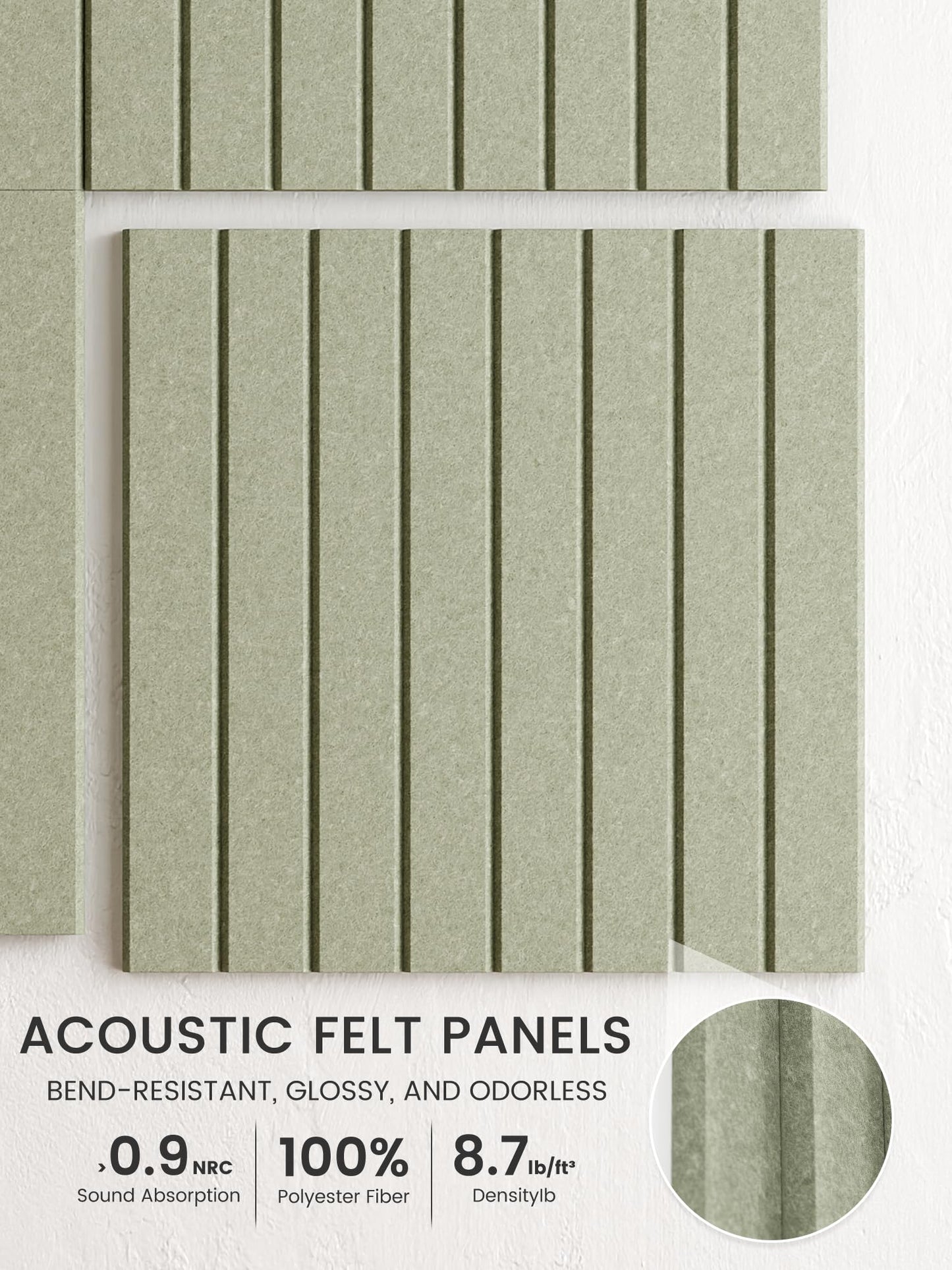 Bumusty Large Cork Board Alternative-48 x 36" Felt Bulletin Board Tiles, with 30 Pushpins, 70 Adhesive Tabs, Fine-Stripe 12-Pack, Cork Boards for Office Push Pin Board Felt Board-Sage