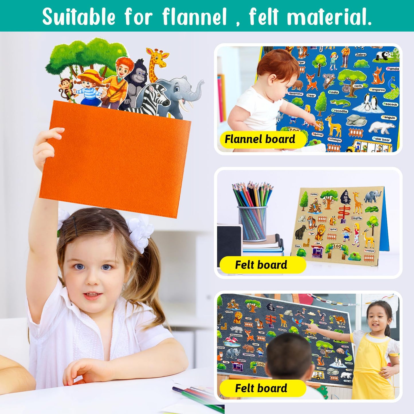 PENGFULL Felt Flannel Board Story Pieces for Toddlers Preschool，Kids Interactive Storytelling Teaching Play Kits for Flannel Board or Felt Board，with Words Felt Pieces（Zoo
