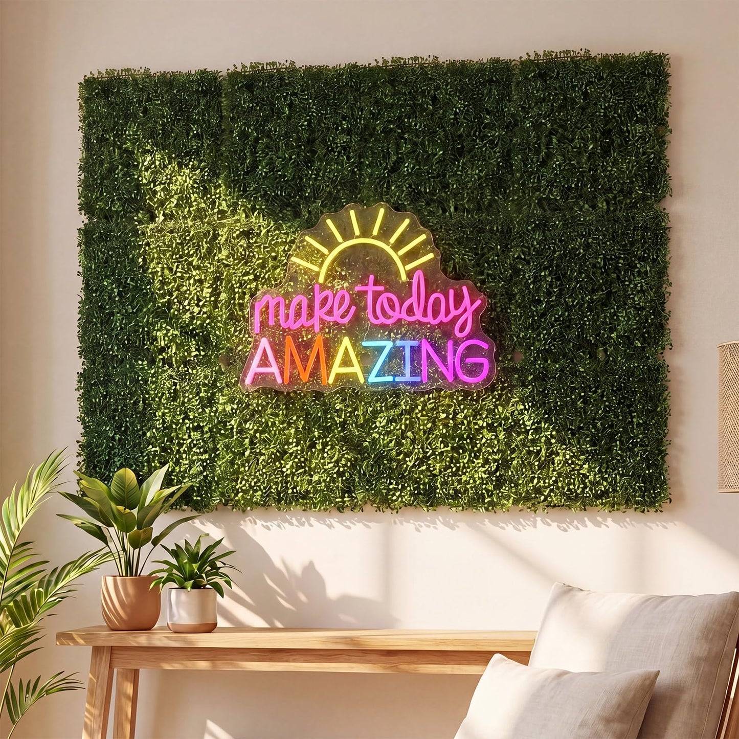 Fumete 13 Pcs Green Reading Corner Classroom Calming Corner Decor 10 x 10" Grass Wall Panels with Make Today Amazing Neon Sign Classroom Greenery Wall Decoration for Home School Party Supplies