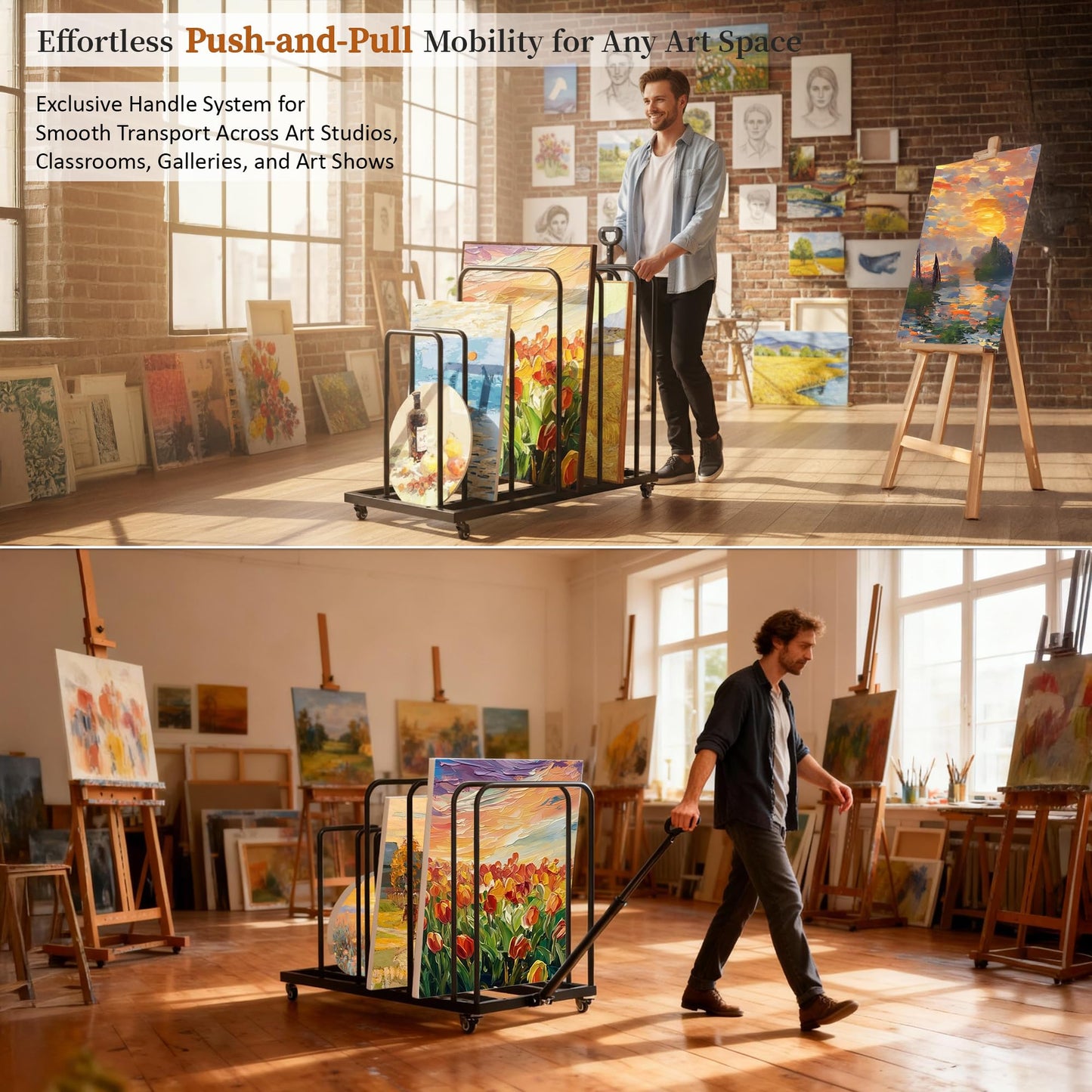 Tredre Art Storage Rack with Handle & Wheels, Adjustable Metal Art Drying Painting Rack, Large Canvas Storage Display Stand for Drawing Boards, Panel, Crafts, Art Studio, Classroom and Gallery