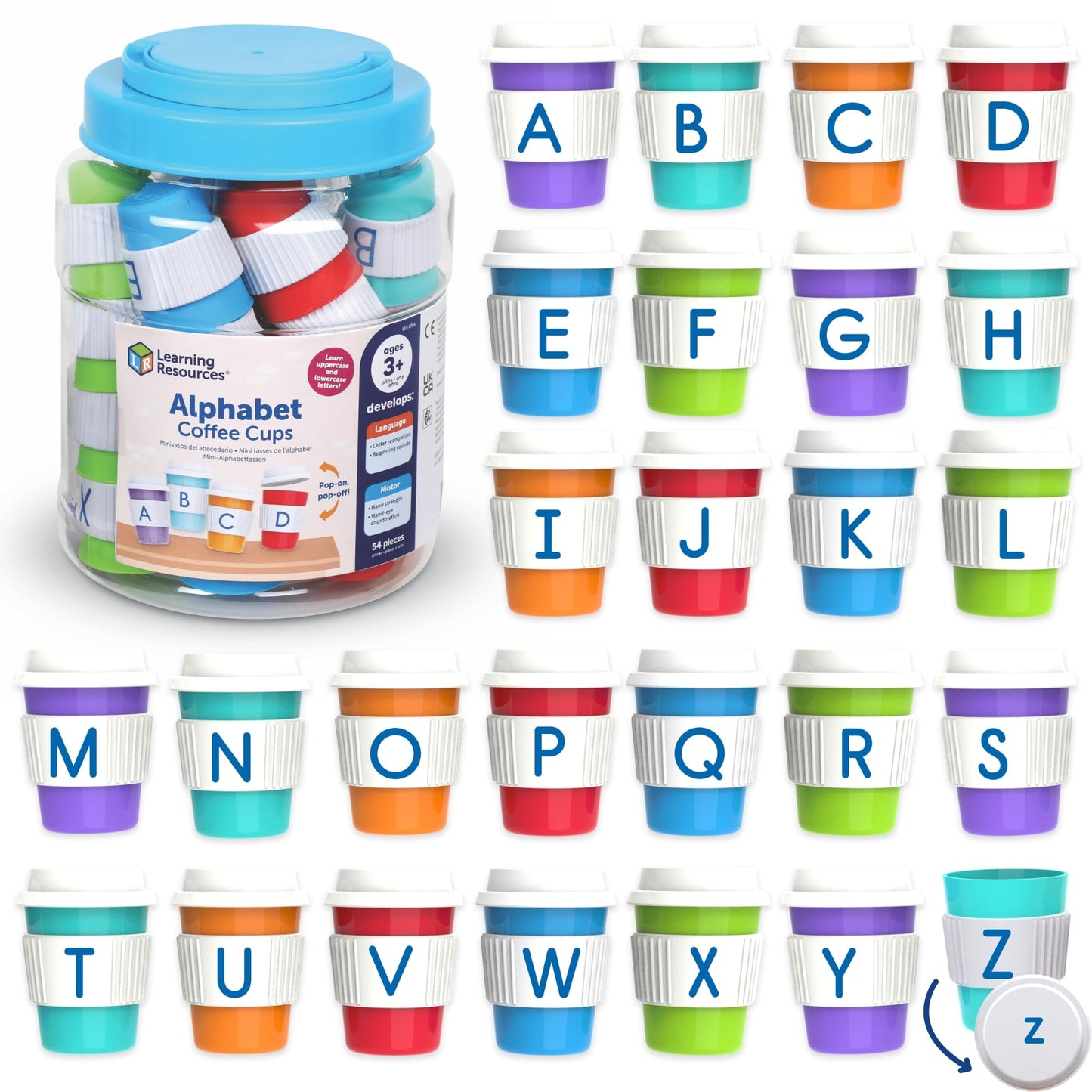 Learning Resources Alphabet Coffee Cups - ABC Toys, Phonics Practice, Reading Readiness, Language Development, Letter Toy for Toddlers, Matching Game, Preschool Activities, Gifts for Kids