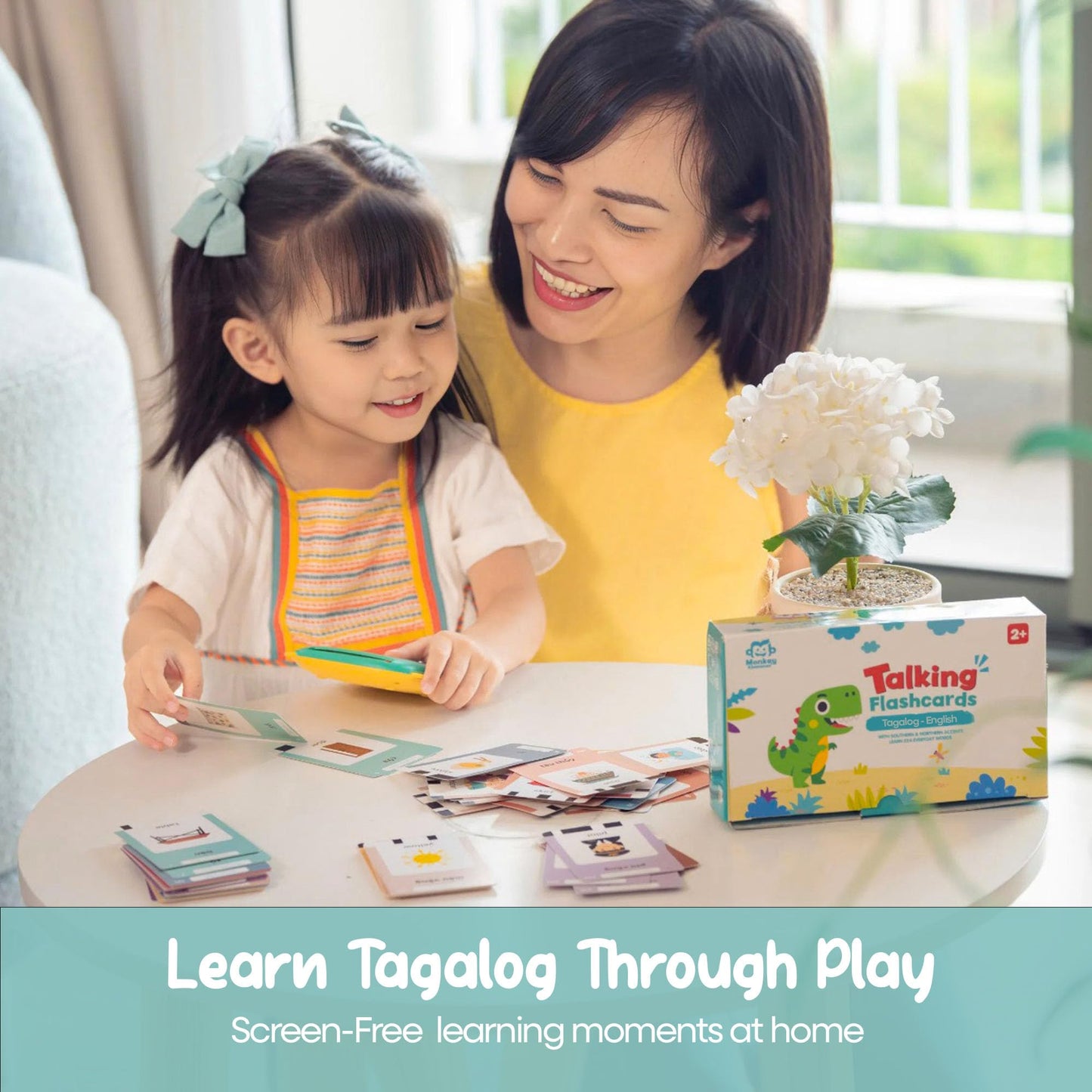 Monkey & Bananas Tagalog (Filipino)–English Talking Flash Cards | Bilingual Toy for Toddlers & Beginner Learners | 224 Words, 18 Themes | Screen-Free Educational Gift | Ages 2–6
