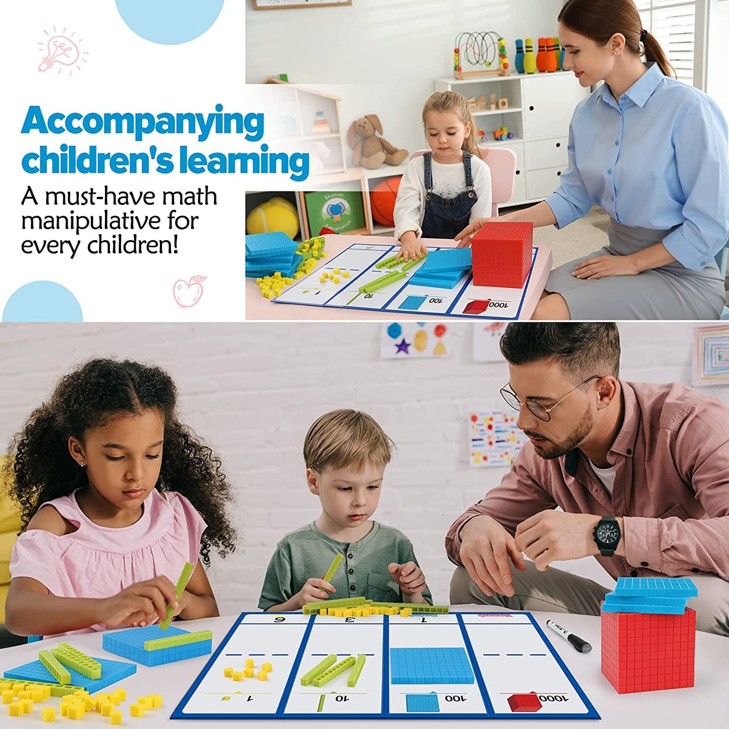 Torlam 131 PCS Base Ten Blocks for Math - Place Value Blocks, Plastic Base 10 Math Manipulatives 1st Grade, Math Counters, Math Cubes, Counting Cubes for Kids Kindergarten Math