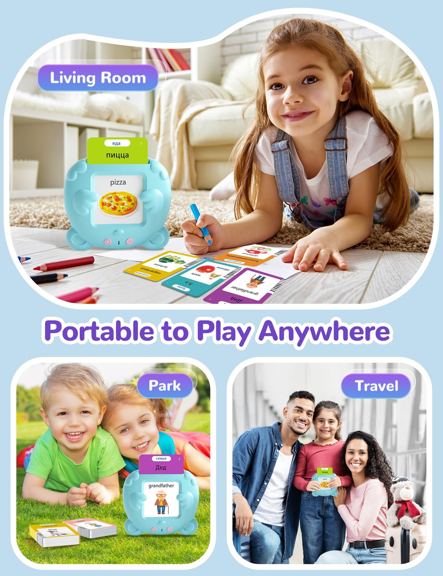 Russian and English Talking Flash Cards for Kids, 510 Sight Words Bilingual Toys for Toddlers, Autism Pocket Speech Therapy Toys, Russian Language Learning Audible Flashcards