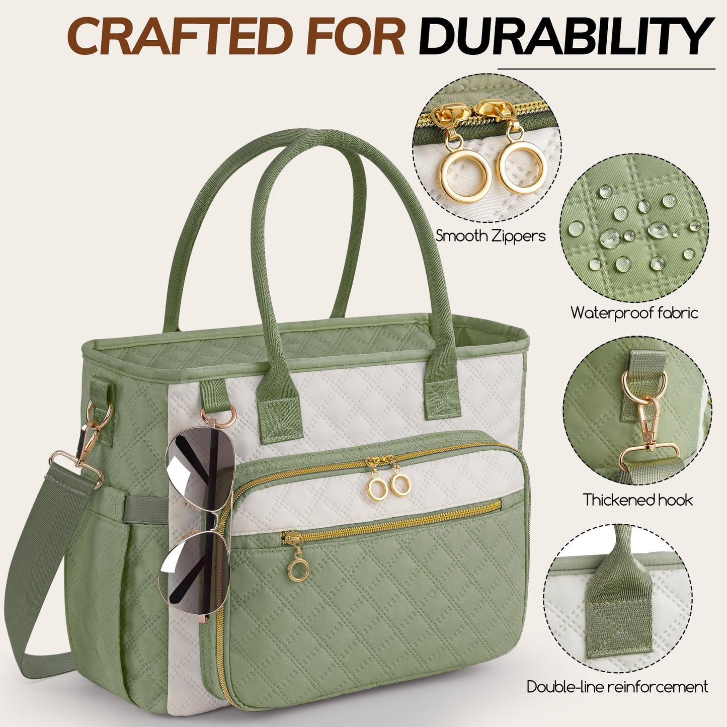 Large Bible Bag with Bible Cover Case for Women，Church Tote Bag Travel Bag Diaper Bag with Shoulder Strap for Teachers, Nurses, Moms, Bible Lovers(Green)