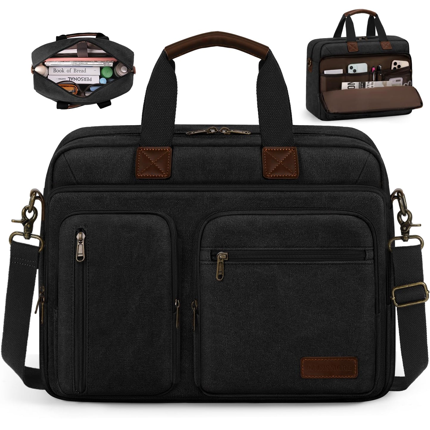 Mens Laptop Messenger Bag 15.6 Inch Canvas Briefcase Waterproof Vintage Computer Bag Shoulder Bag Satchel Bags for Work College Travel