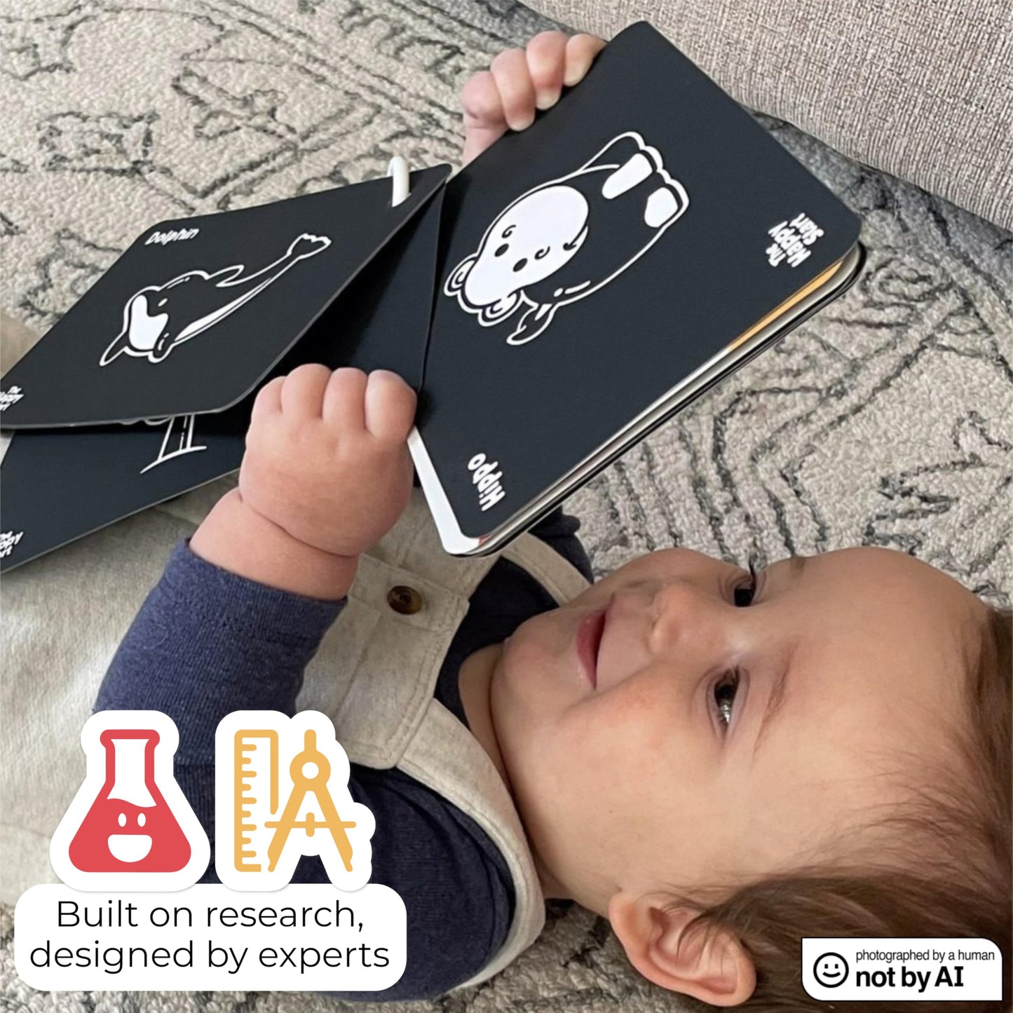 Happy Start High Contrast Baby Cards for Newborns - Black & White Cards, Water-Resistant, BPA-Free, Portable Educational Flashcards for Visual Stimulation, Award-Winning, Ages 0+ (English & Español)