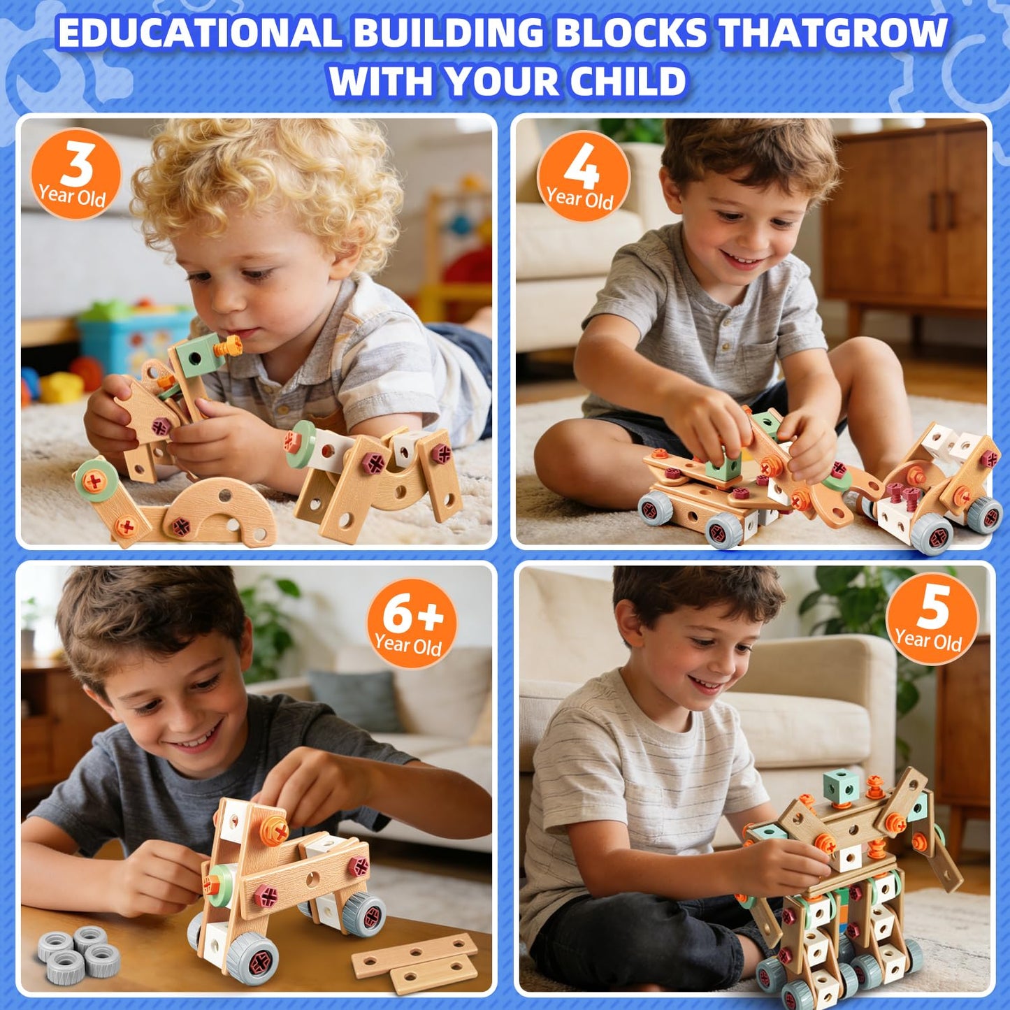 Design and Drill Toy - Toddler Tool Set with Drill & Toolbox, Create And Design Drill Kit Stem Toys for Kids Ages 3-6, Toddler Building Educational Construction Toy for 3-6 Year Old Girl (WOOD COLOR)