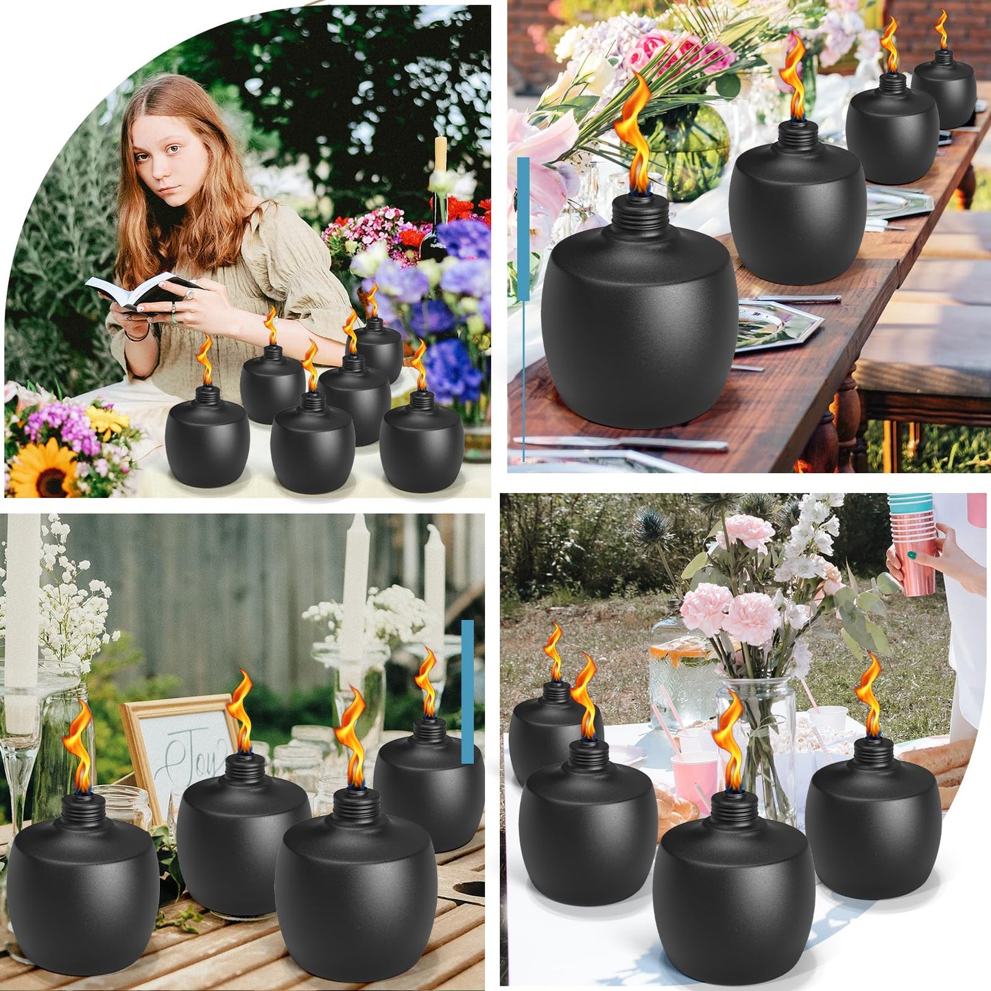 FALBAWR Citronella Tabletop Torches 2-Pack, 21.5 oz, Metal Oil Burner, Black, Model YT-ZM-2P, for Outdoor Yard Patio Garden