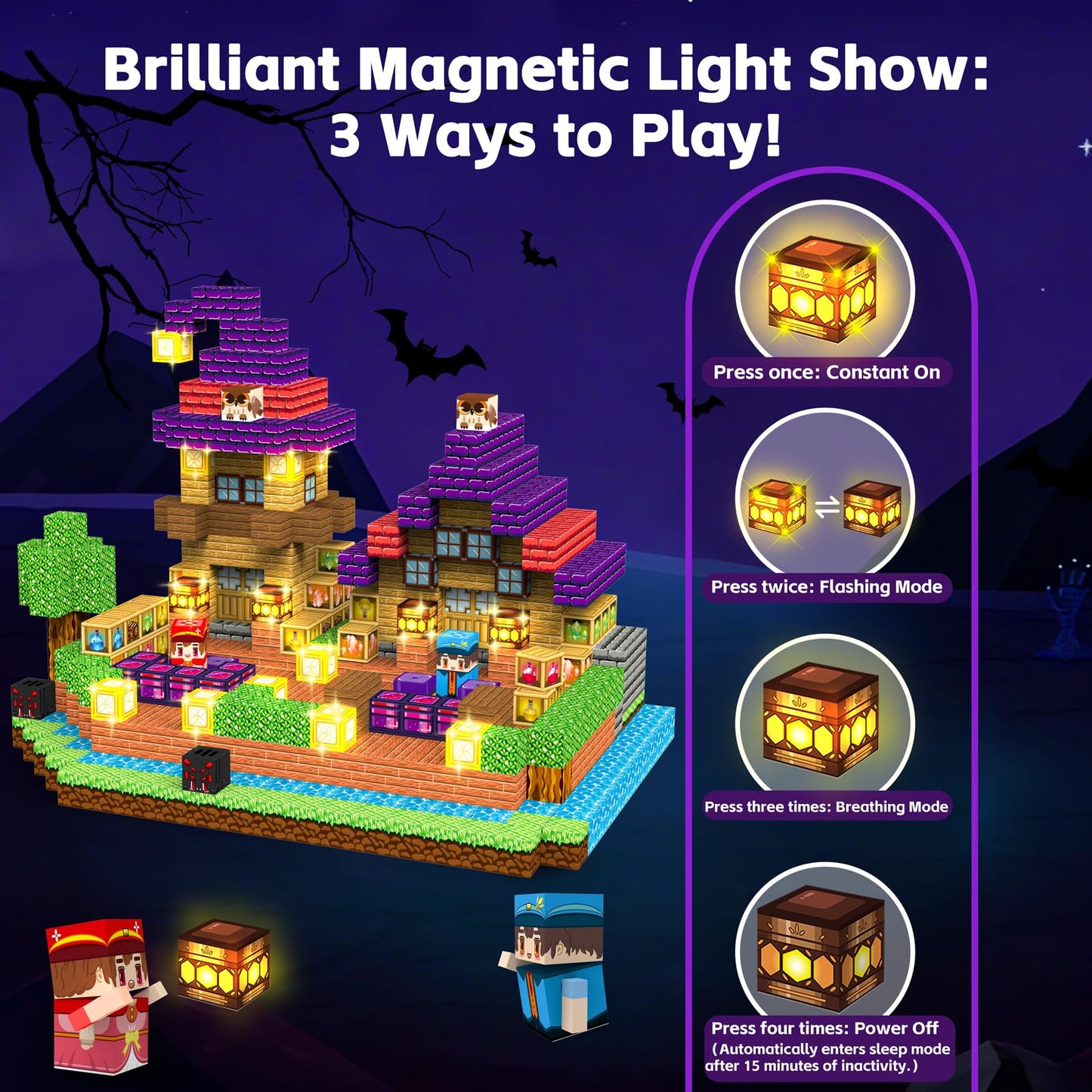 Gryxpox 150pcs Magnetic Blocks - Magnetic School Castle Set with Light Up Blocks - Kids Classroom Sensory Toy for Toddlers STEM, Construction Stacking Toy Kids 3+ Boys Girls Christmas Birthday Gifts