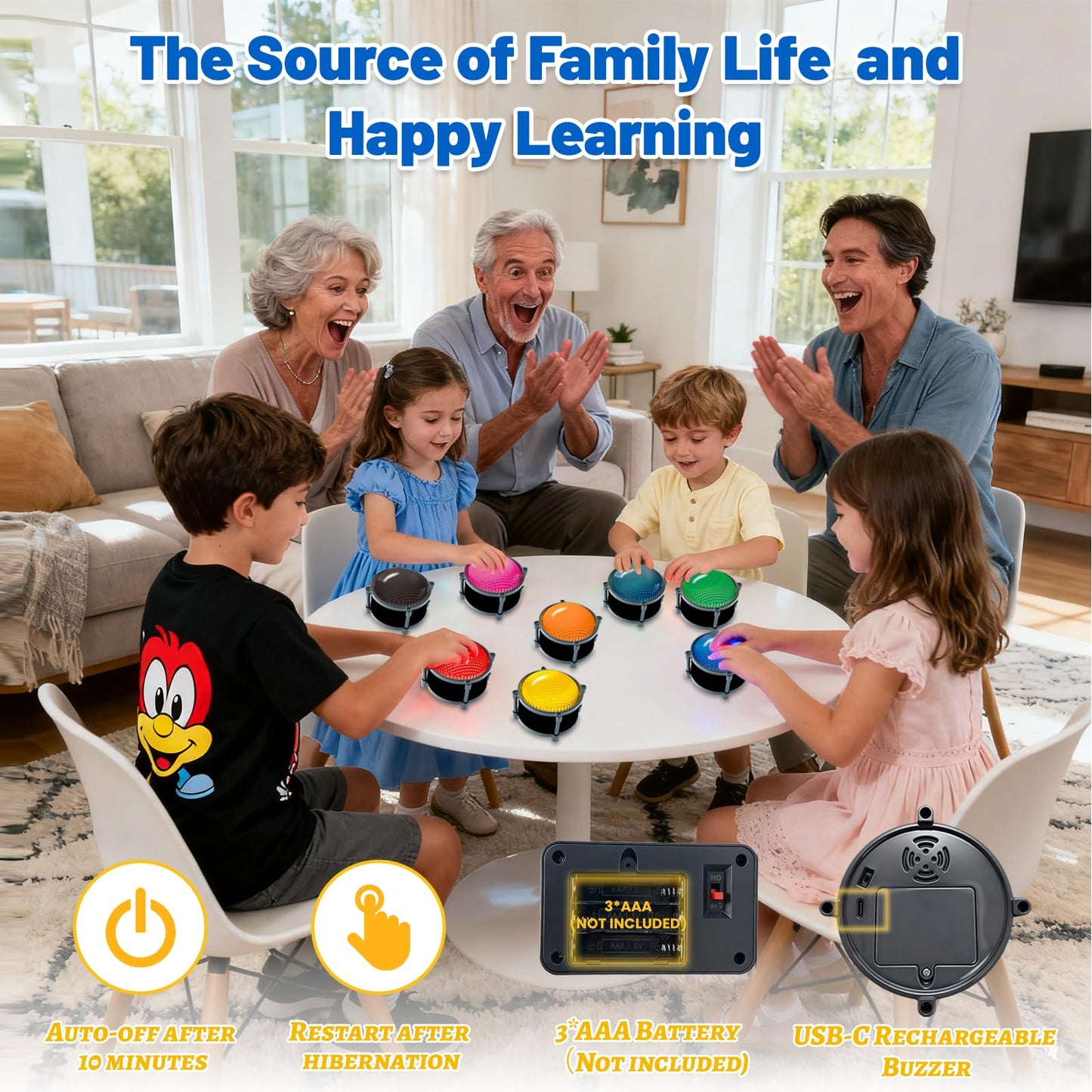Set of 8 Buzzer for Game Show, Educational and Classroom Quiz, Family Games Night, Jeopardy Trivia, Show Who Buzzed First, 4 Modes, 50m(164Ft)-Buzzer System for Game Show, School