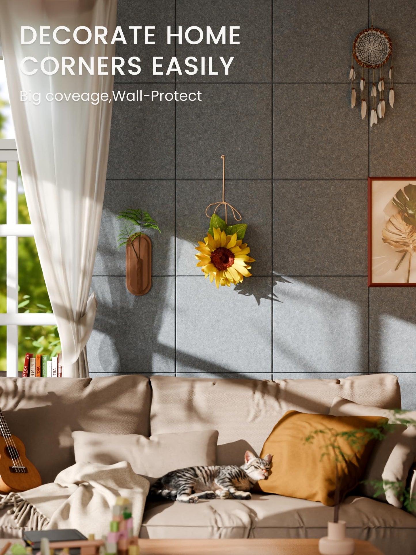 Bumusty Large Cork Board 48" x 36" Alternative - 12 Pack Felt Wall Tiles with 70 Safe Removable Adhesive Tabs, 30 Pushpins, Cork Boards for Walls Pin Board Bulletin Board Office Decor (Blue Gray)