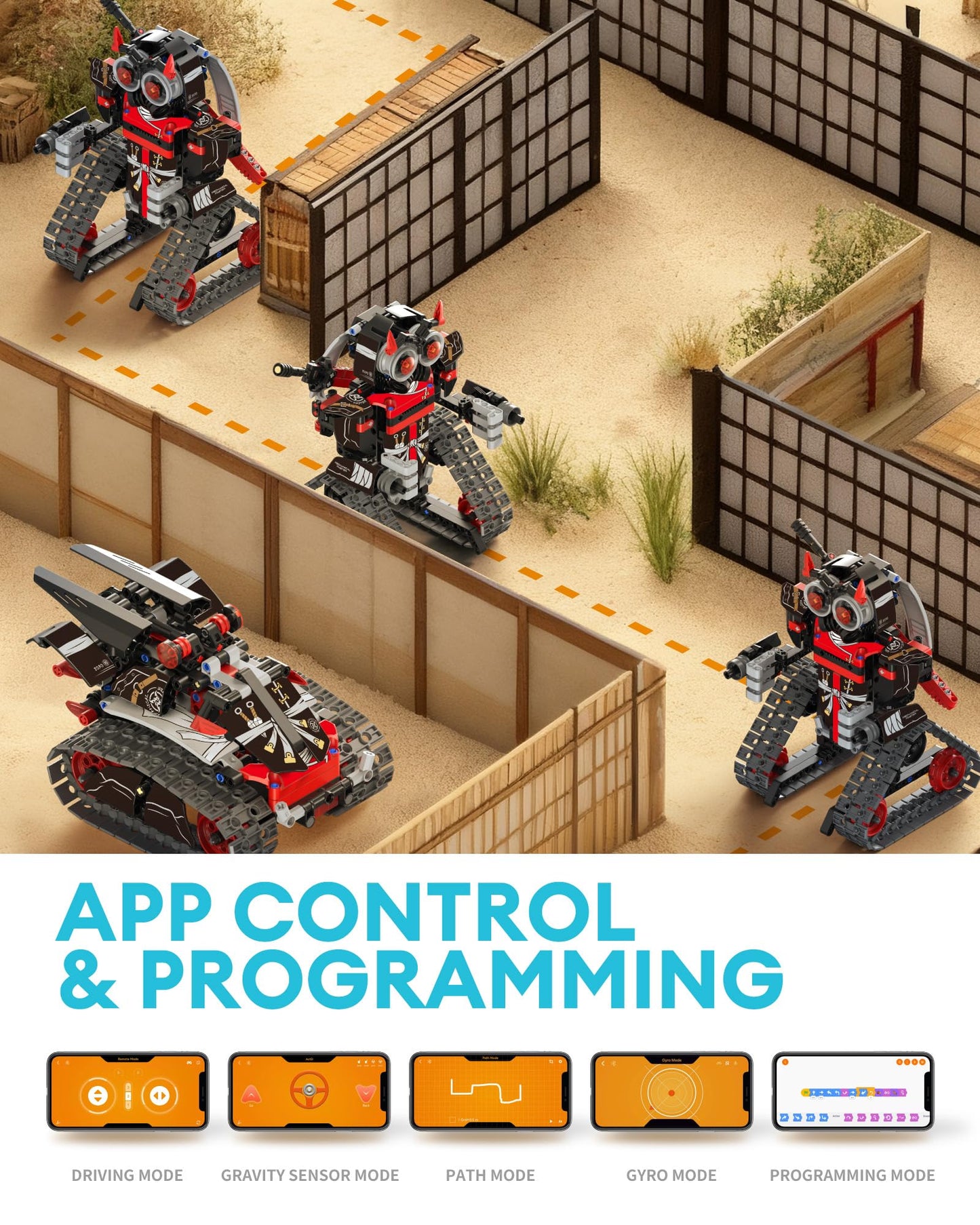 Opmind 5 in 1 STEM RC Robot Building Kit, APP & Remote Control Samurai/Ninja Blocks 443 Pcs, Erector Set RC Toy for Kids, DIY Build Science Educational Gift for Age 6 7 8 9 10 11 12+ Boys & Girls