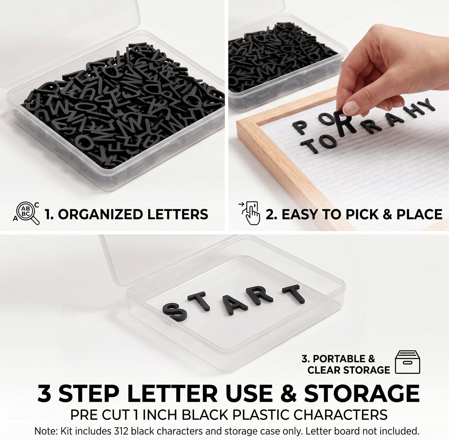 1 Inch Tall Plastic Letter Board Letters Only, 312 PCS Black Precut Replacement Letters and Numbers for Felt Letter Boards, Message Boards and Directory Boards, No Board Included